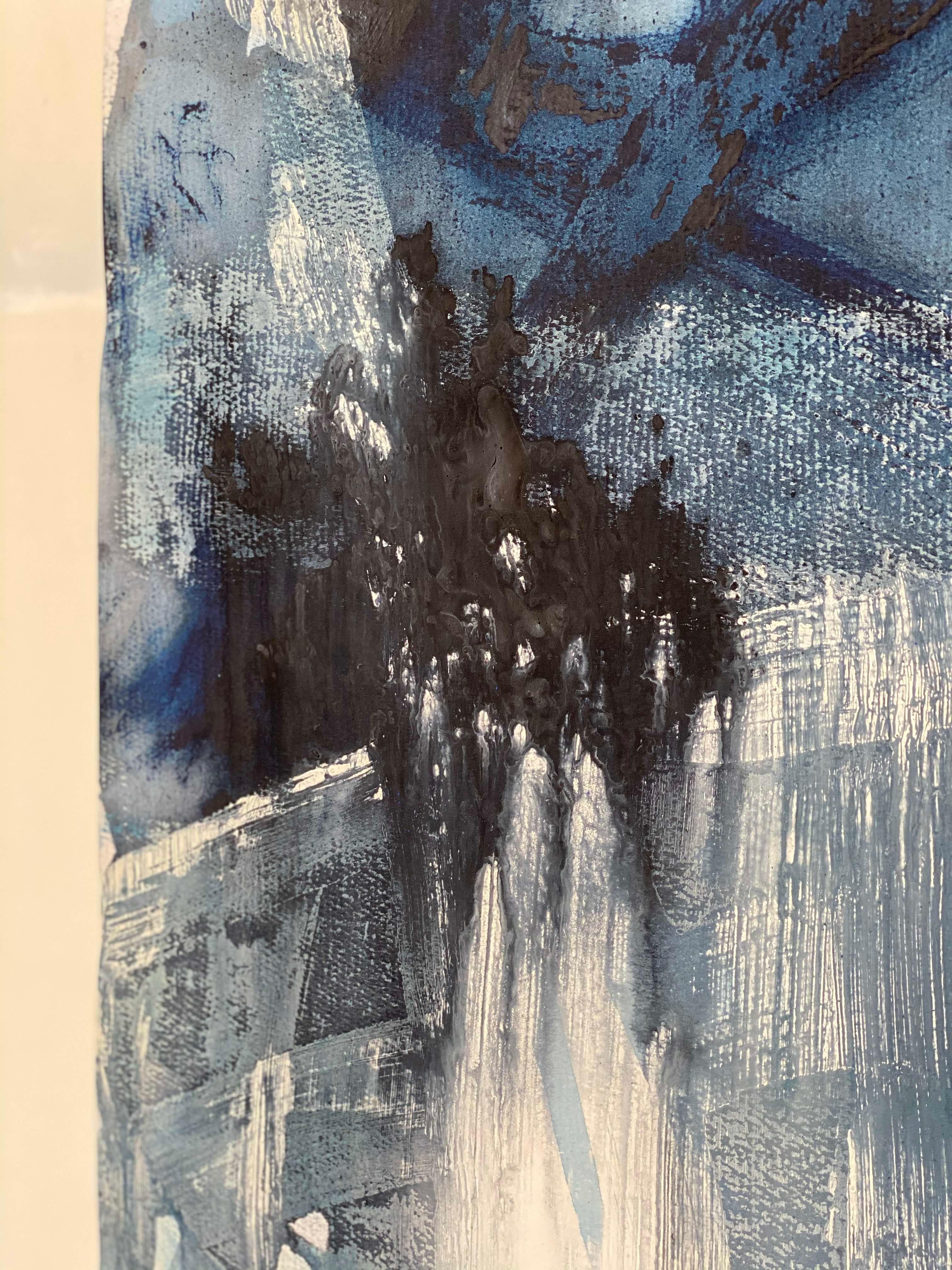 Abstraktes abstraktes expressionistisches Gemälde in Blau und Weiß Nr. 3 auf Papier im Angebot 1
