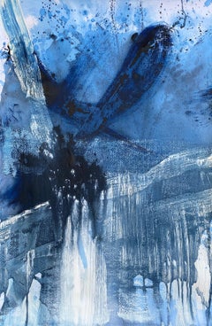 Pittura astratta blu e bianca no3 originale espressionista astratta su carta