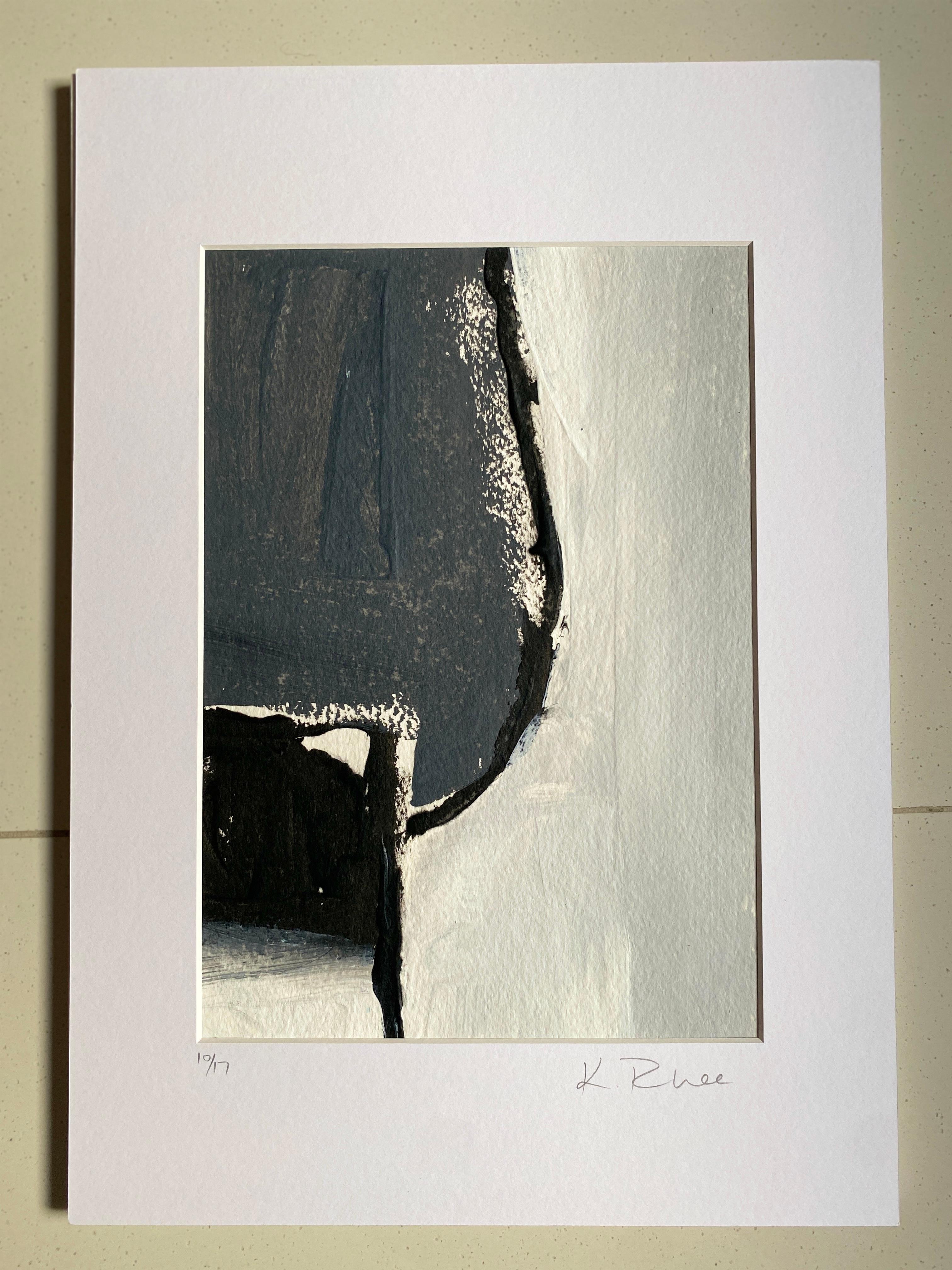 This is a small series of works on paper titled 'Abstract Forms' exploring natural forms, mid century modern, textures and surfaces of mother nature. Created to invoke positive, calm energy in colours of black, grey and white.  This small work is