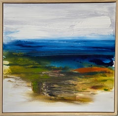 abstract landscape rocky coastal shoreline painting impressionist blue waters