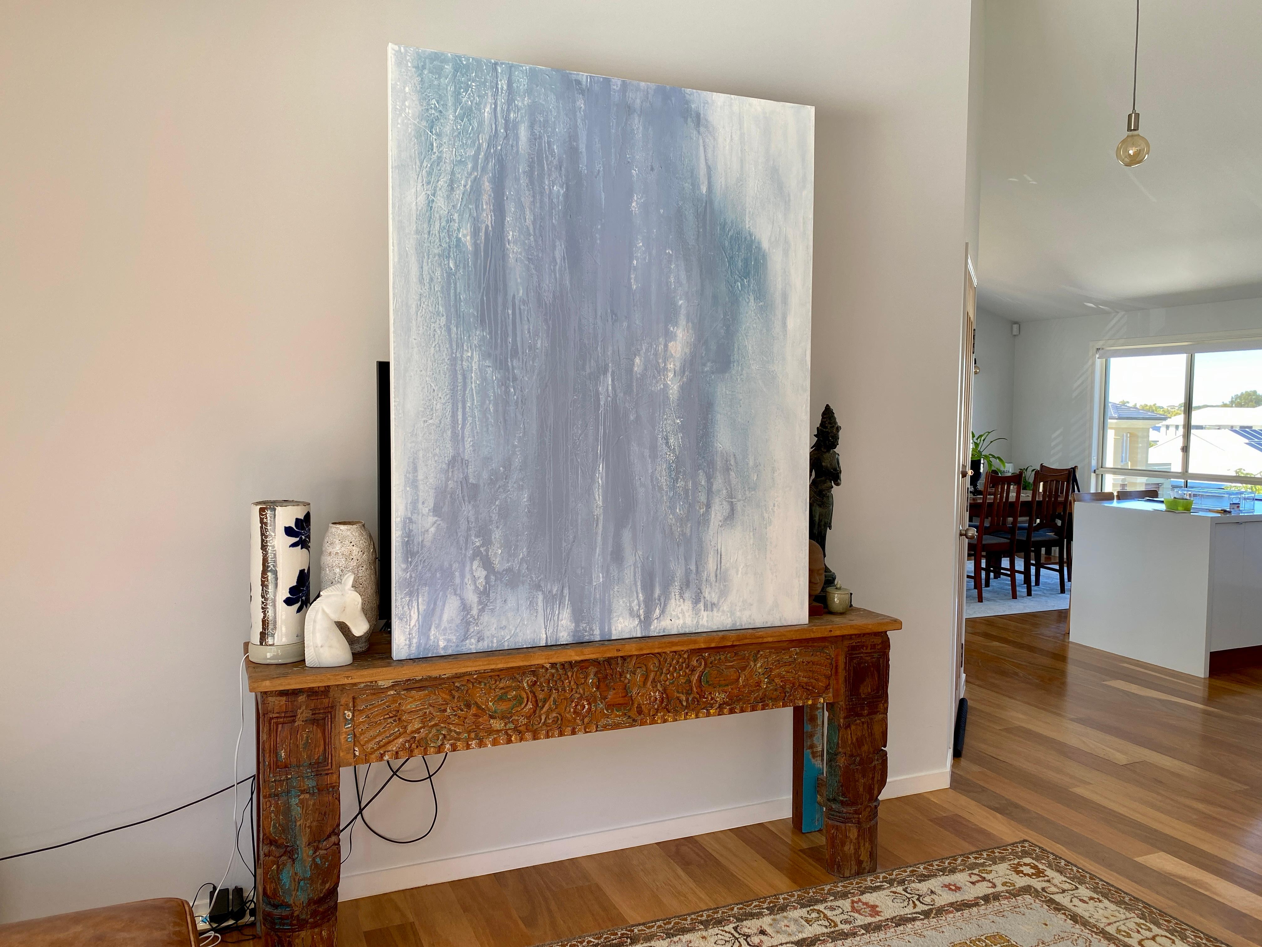 Blue minimalist abstract expressionist large scale painting ready to hang canvas 8