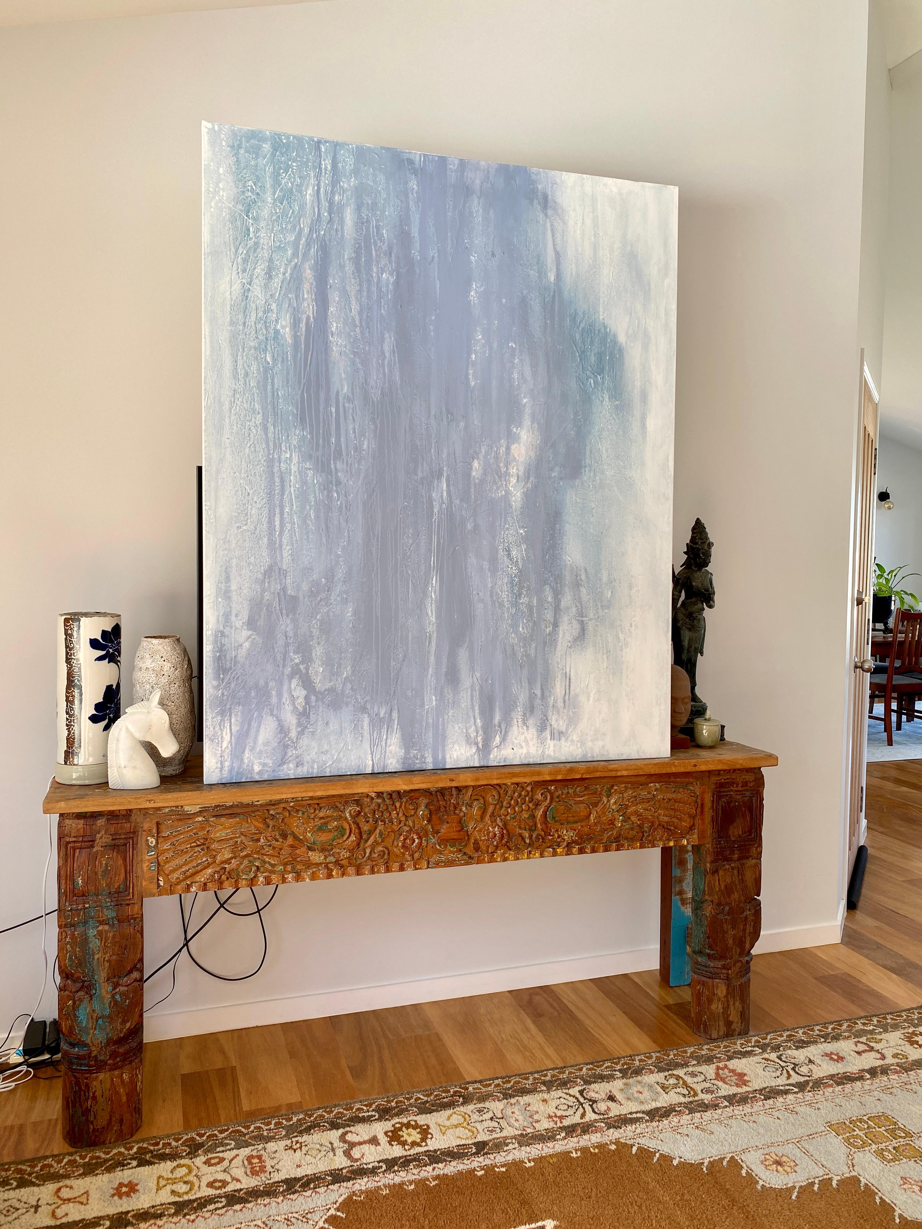 Blue minimalist abstract expressionist large scale painting ready to hang canvas 11