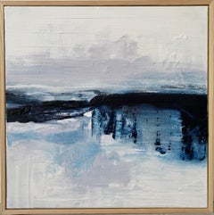 abstract minimalist blue coastal landscape painting impressionist blue beach