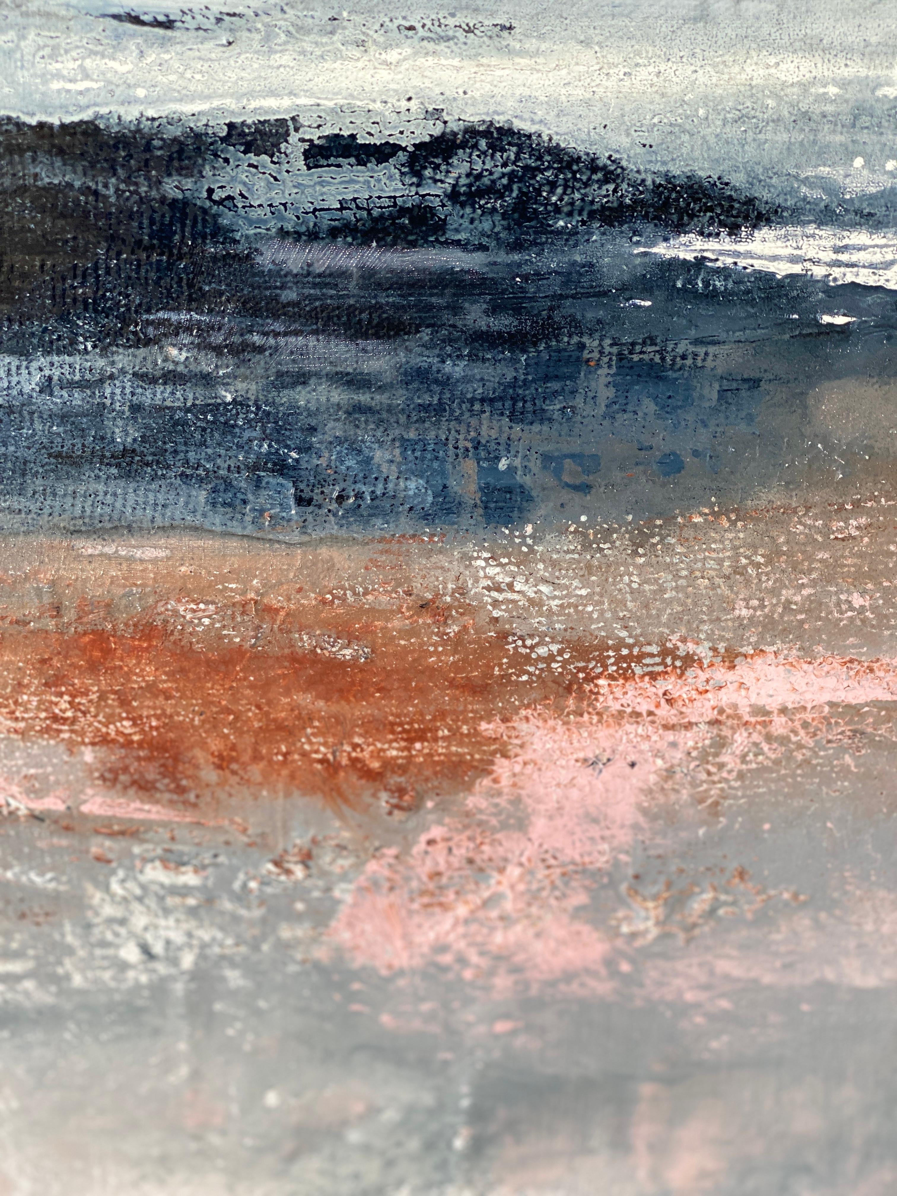 Peinture expressionniste abstraite d'après la tempête décorative côtière gris, rose et blanc en vente 7
