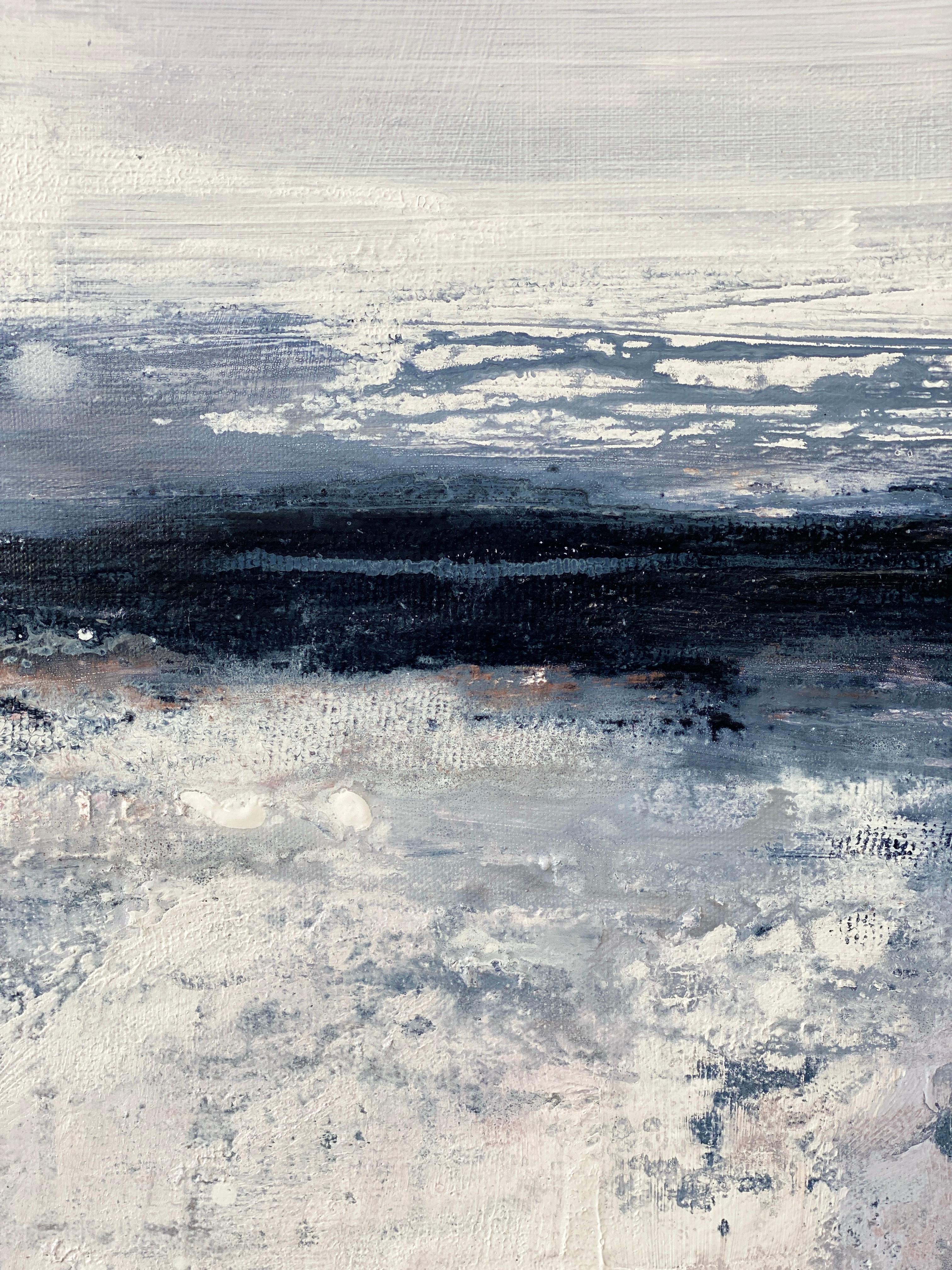 Peinture expressionniste abstraite d'après la tempête décorative côtière gris, rose et blanc en vente 8