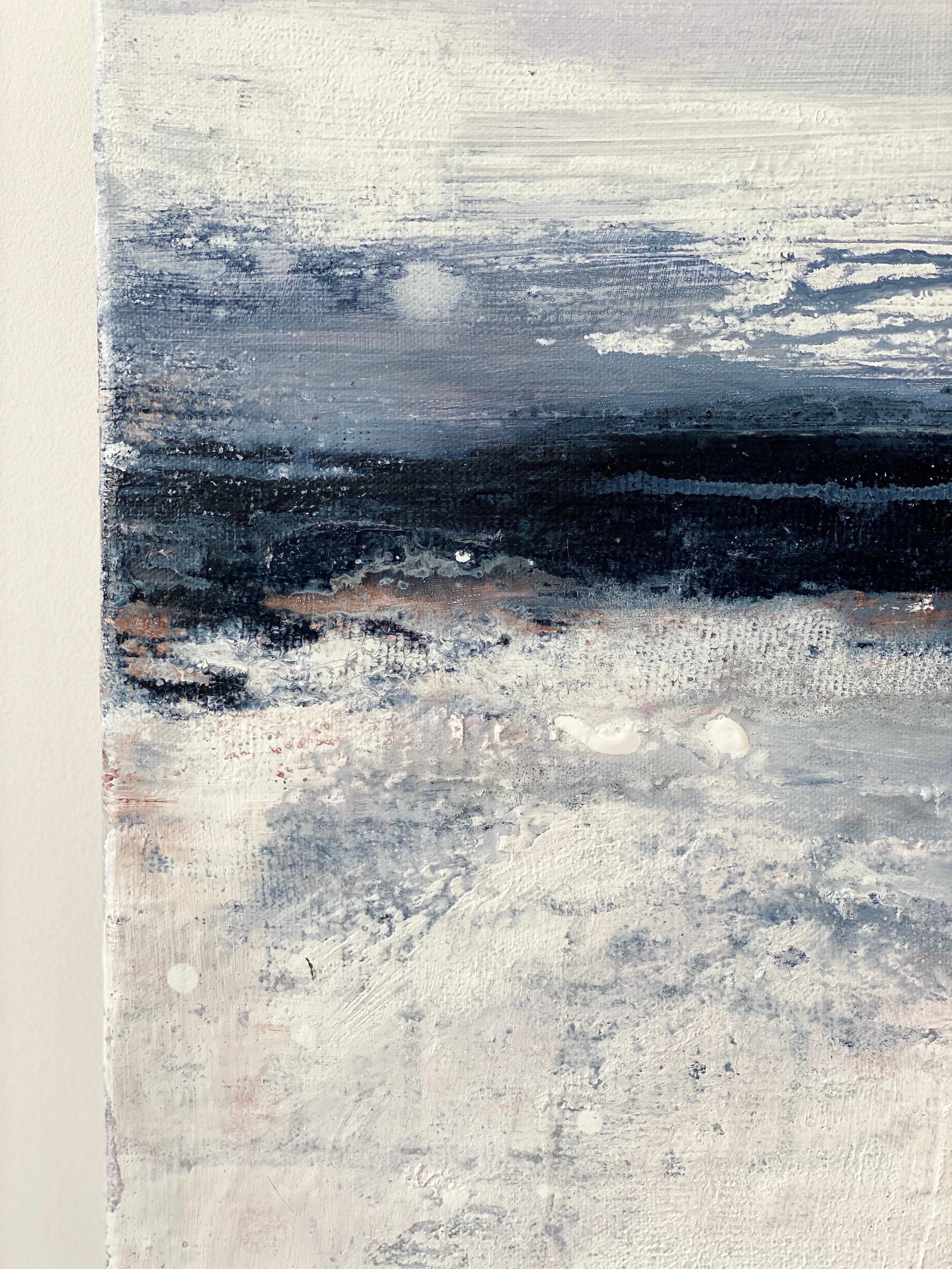 Peinture expressionniste abstraite d'après la tempête décorative côtière gris, rose et blanc en vente 9