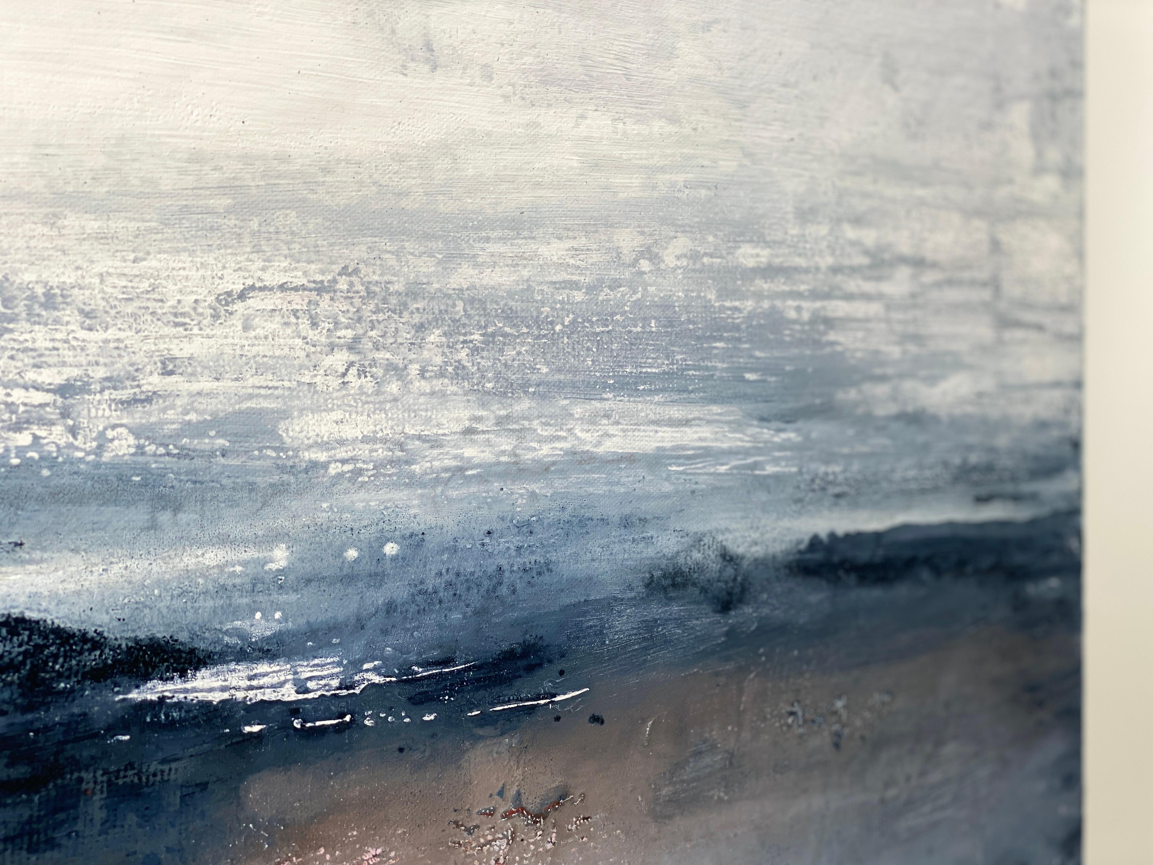 Peinture expressionniste abstraite d'après la tempête décorative côtière gris, rose et blanc en vente 11