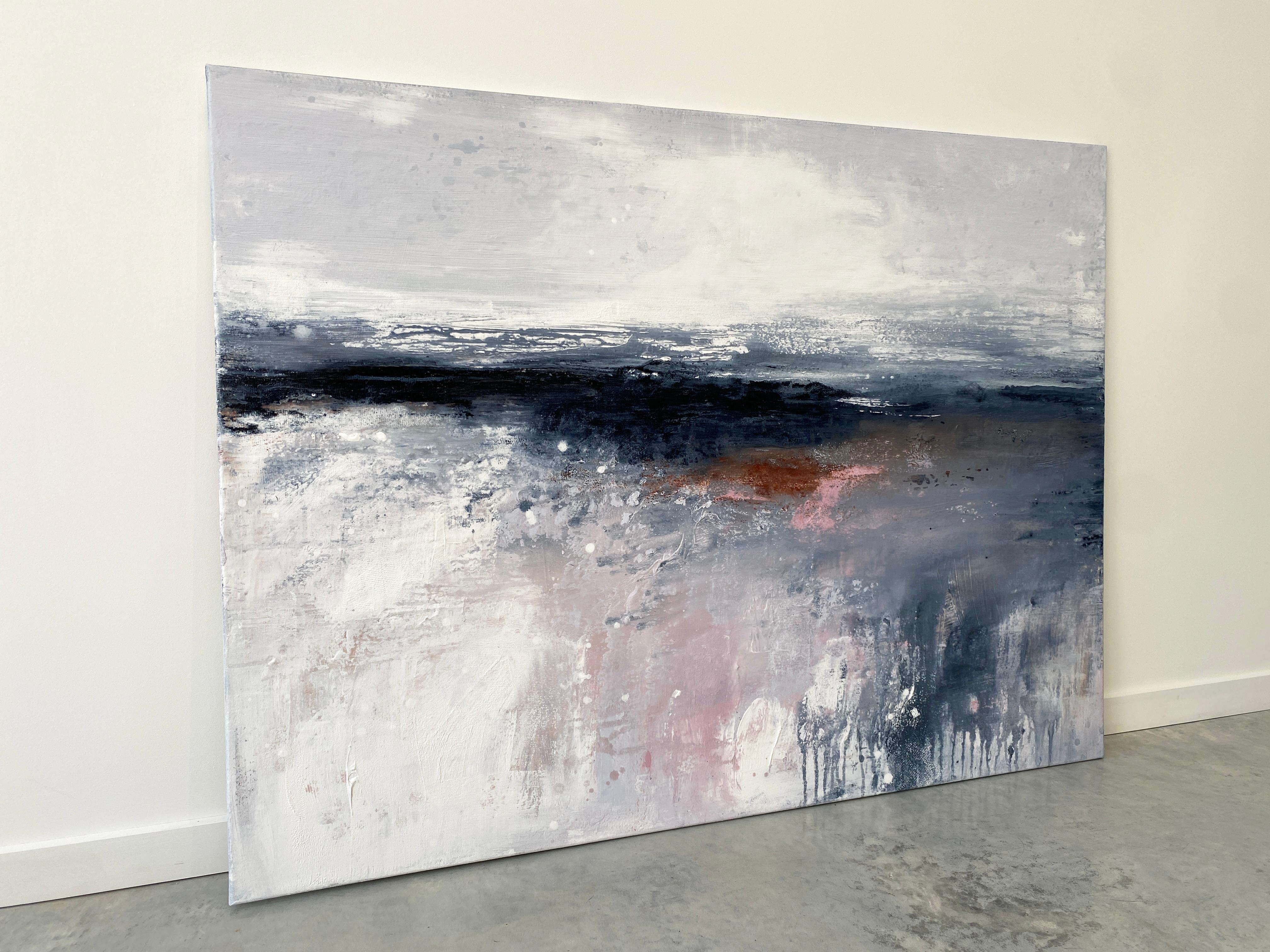After the Storm an abstract landscape painting from my 'Serene Shorelines Collection'. 
Exploring the beauty of Australian coastal shorelines with mirrored waters, sandy stretches and rocky outcrops. Feel the peace, quietness and serene light in