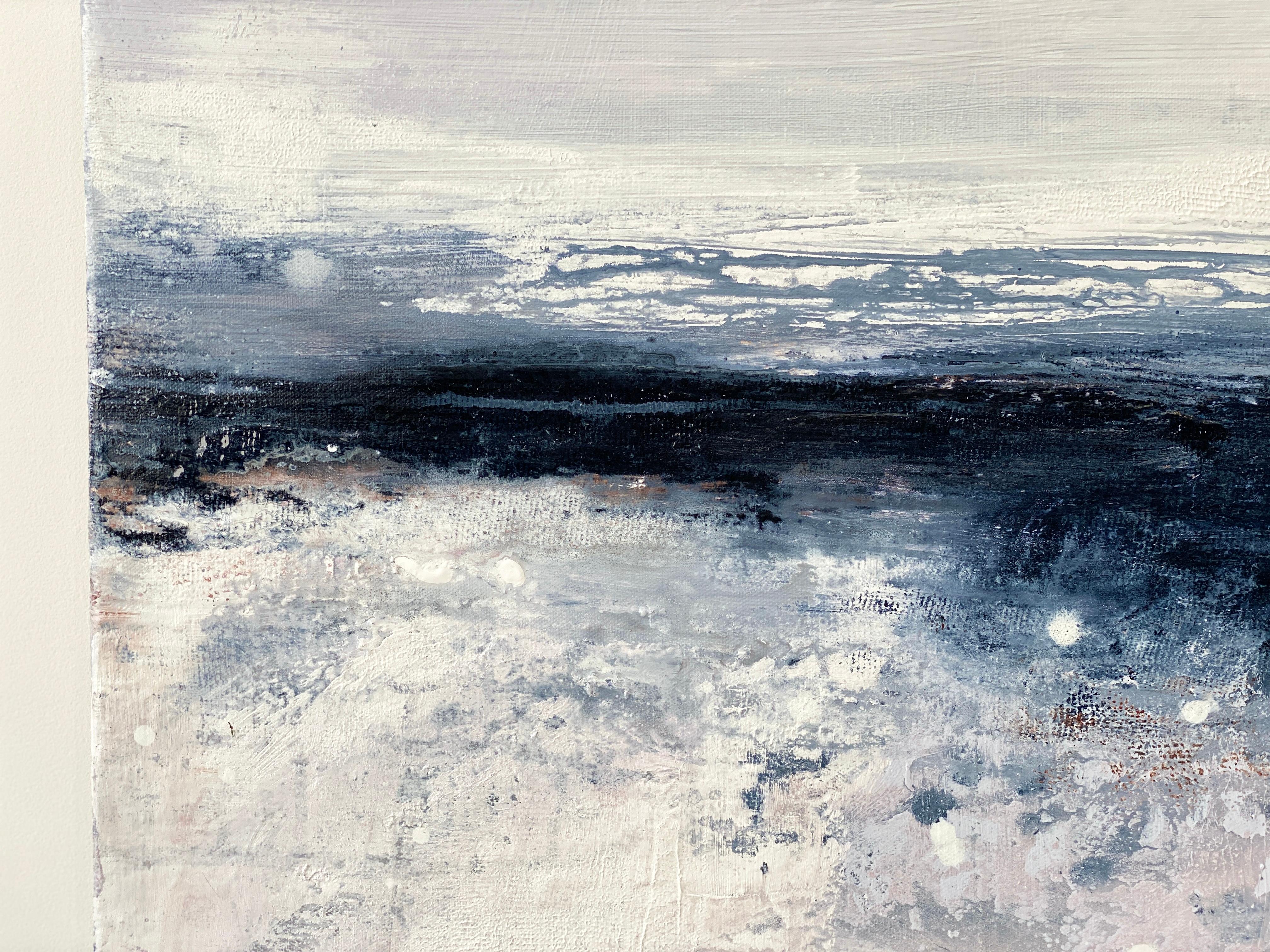 Peinture expressionniste abstraite d'après la tempête décorative côtière gris, rose et blanc en vente 4