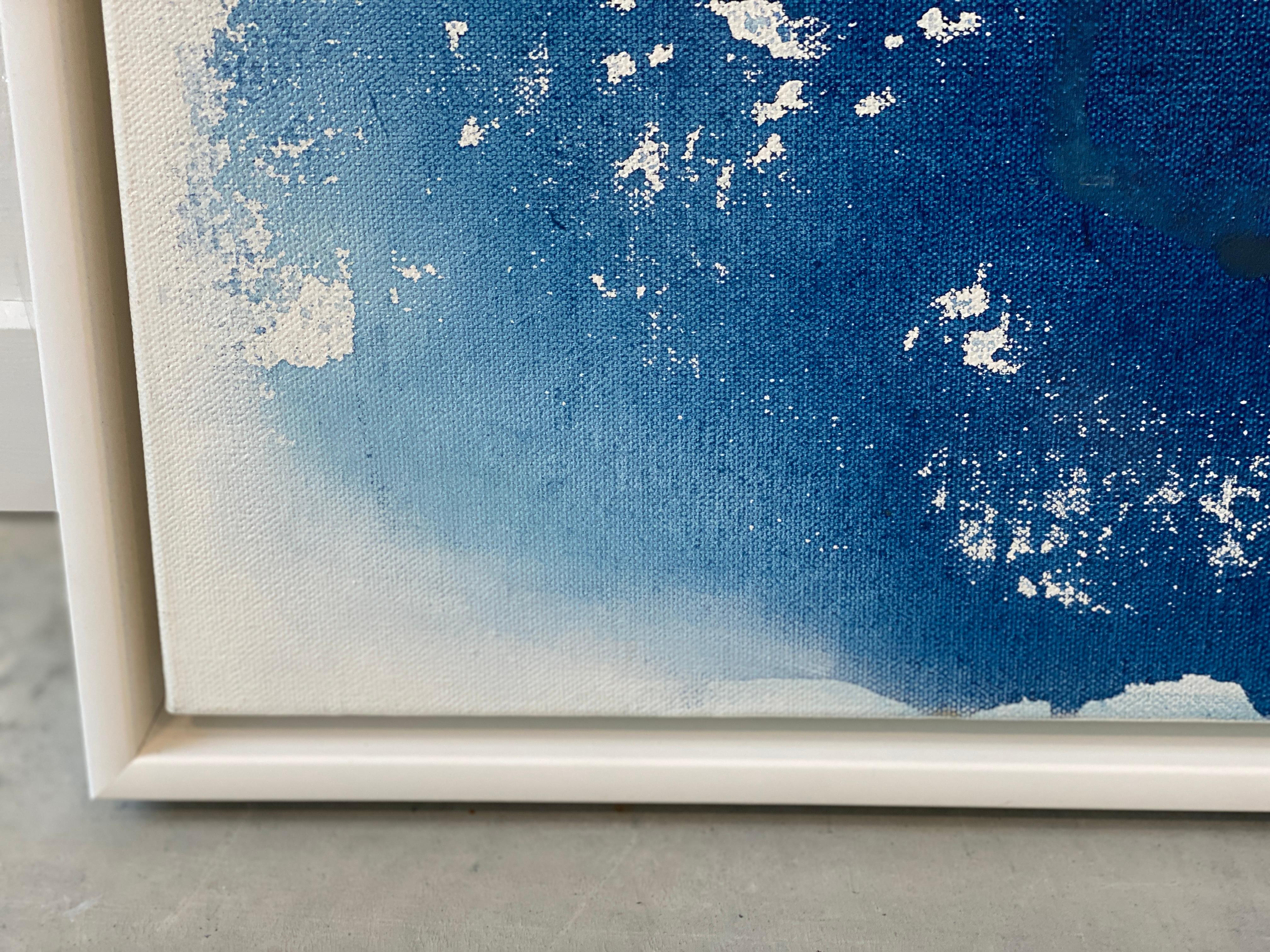 Aqua grey Hills Mountain minimalist  landscape blue water lake framed white For Sale 9