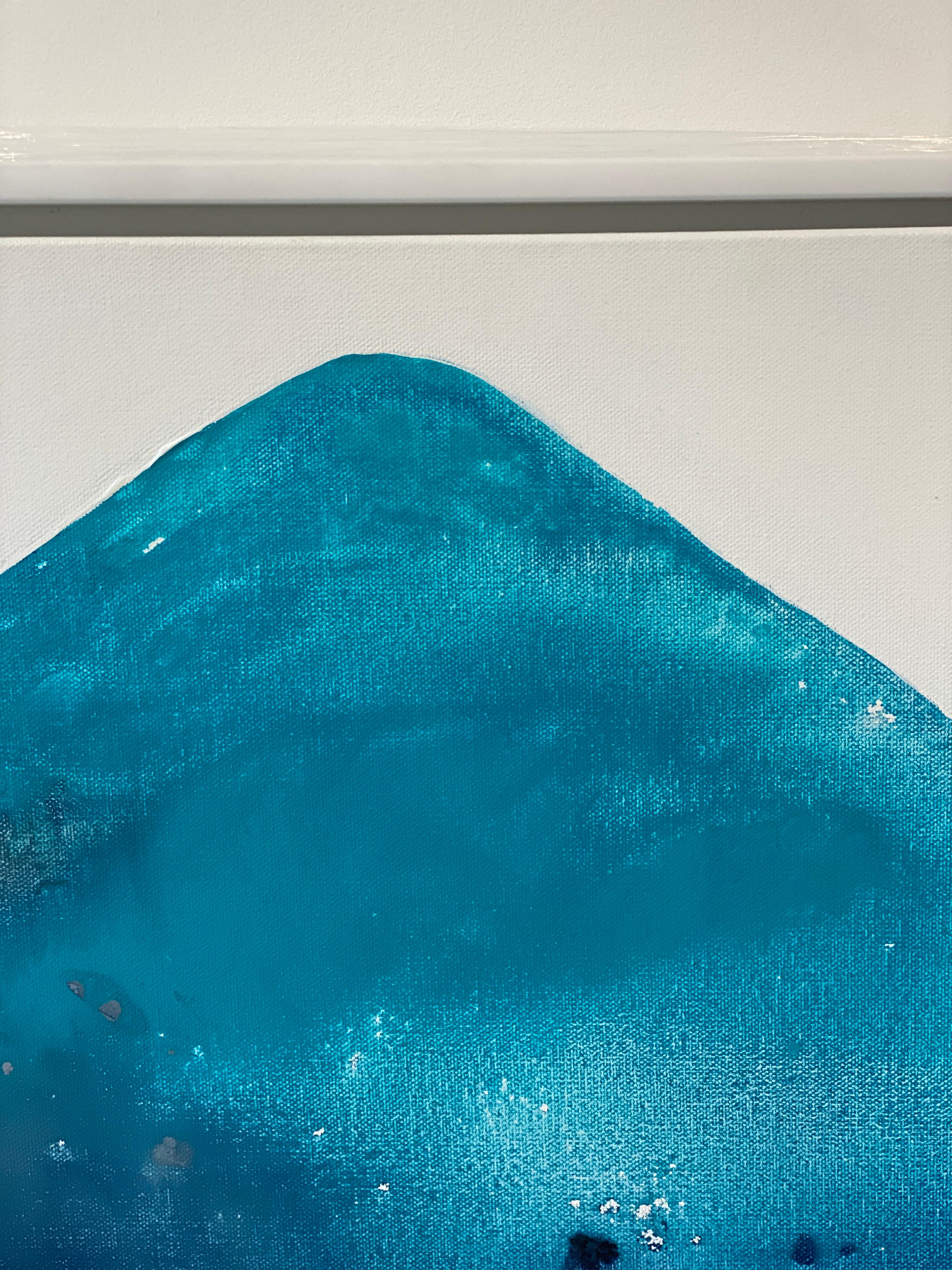 Aqua grey Hills Mountain minimalist  landscape blue water lake framed white For Sale 4