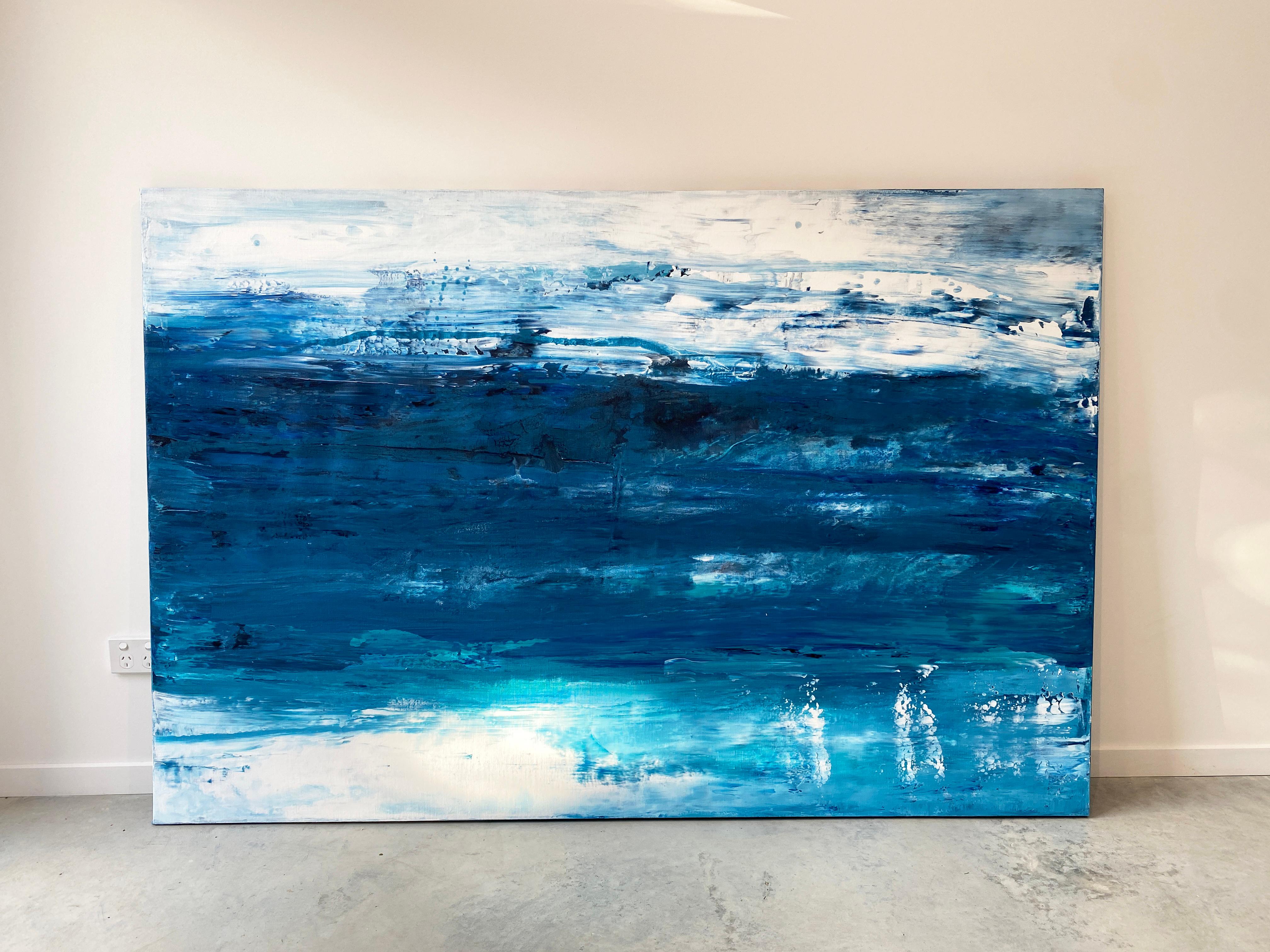 Large scale abstract impressionist ocean waters painting aqua blue coastal  For Sale 6