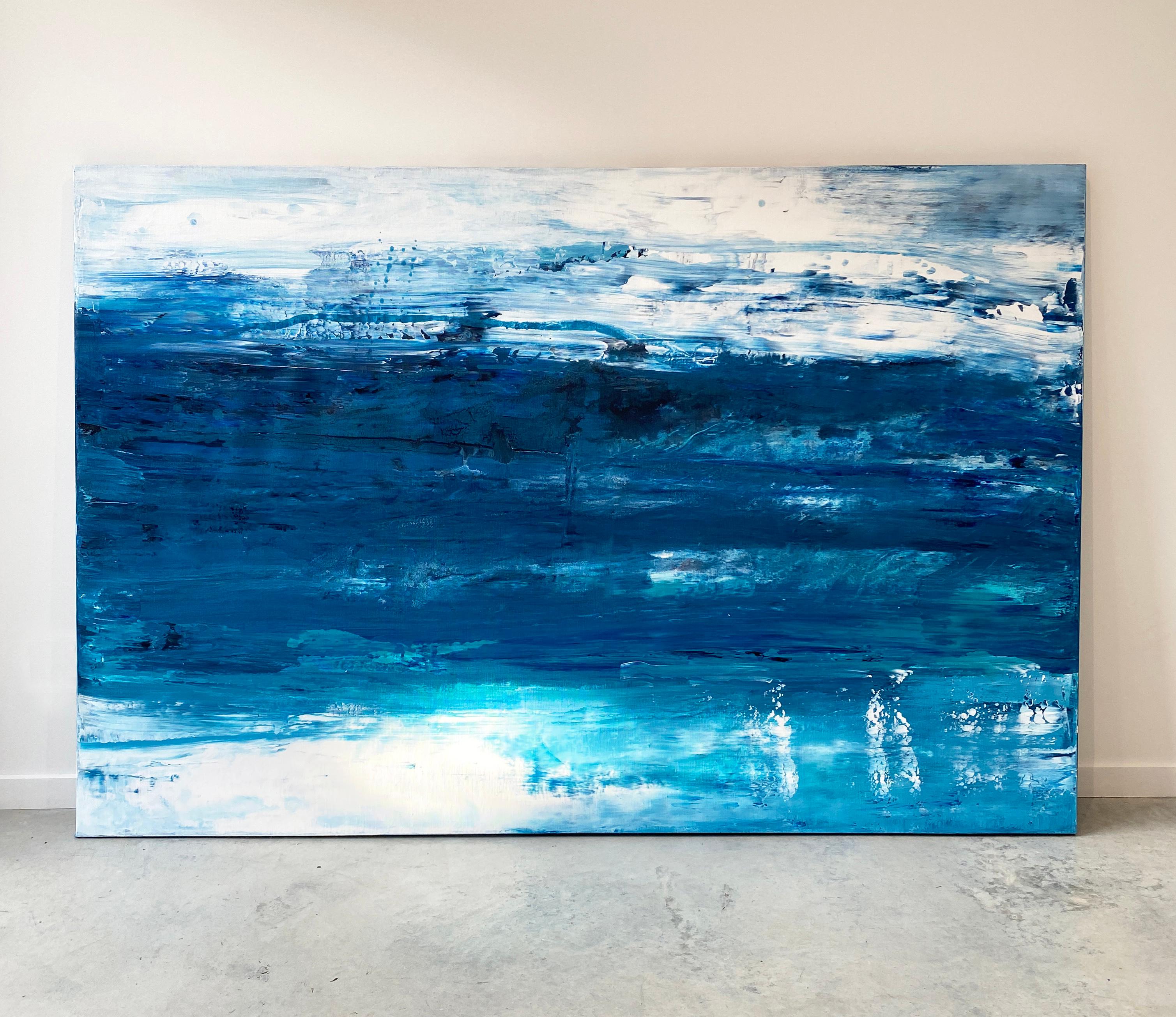 Large scale abstract impressionist ocean waters painting aqua blue coastal  - Abstract Painting by Kathleen Rhee