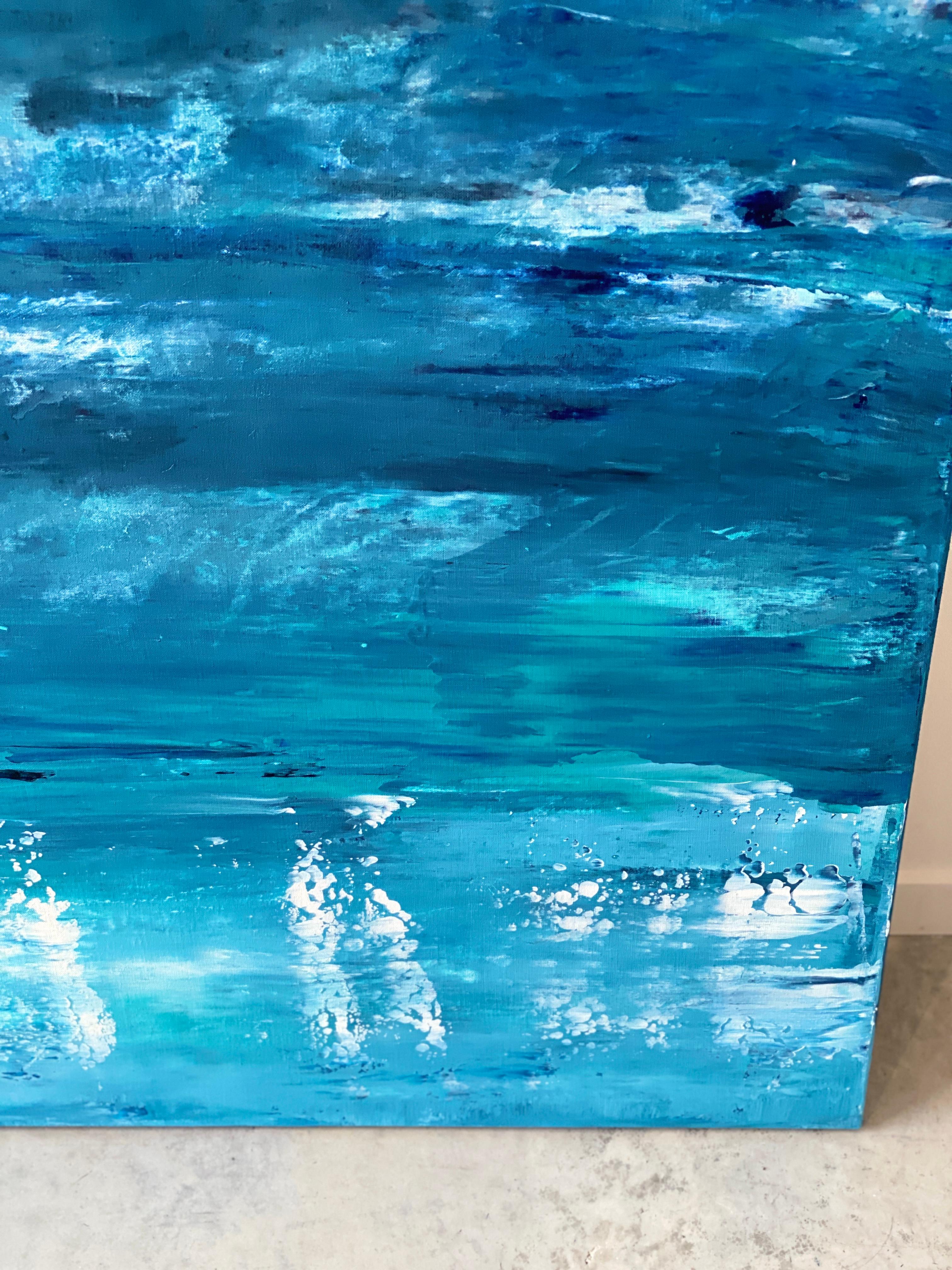 Living on the Australian coastline and ocean shores my days are inspired by the natural beauty of our waters. I find peace, calm, harmony .... that is what pushes me to paint!

This is a dynamic abstract painting, vibrant aquamarine ocean waters,