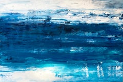 Großformatiges abstraktes impressionistisches Meereswasser-Gemälde in Aquablau mit Küsten 