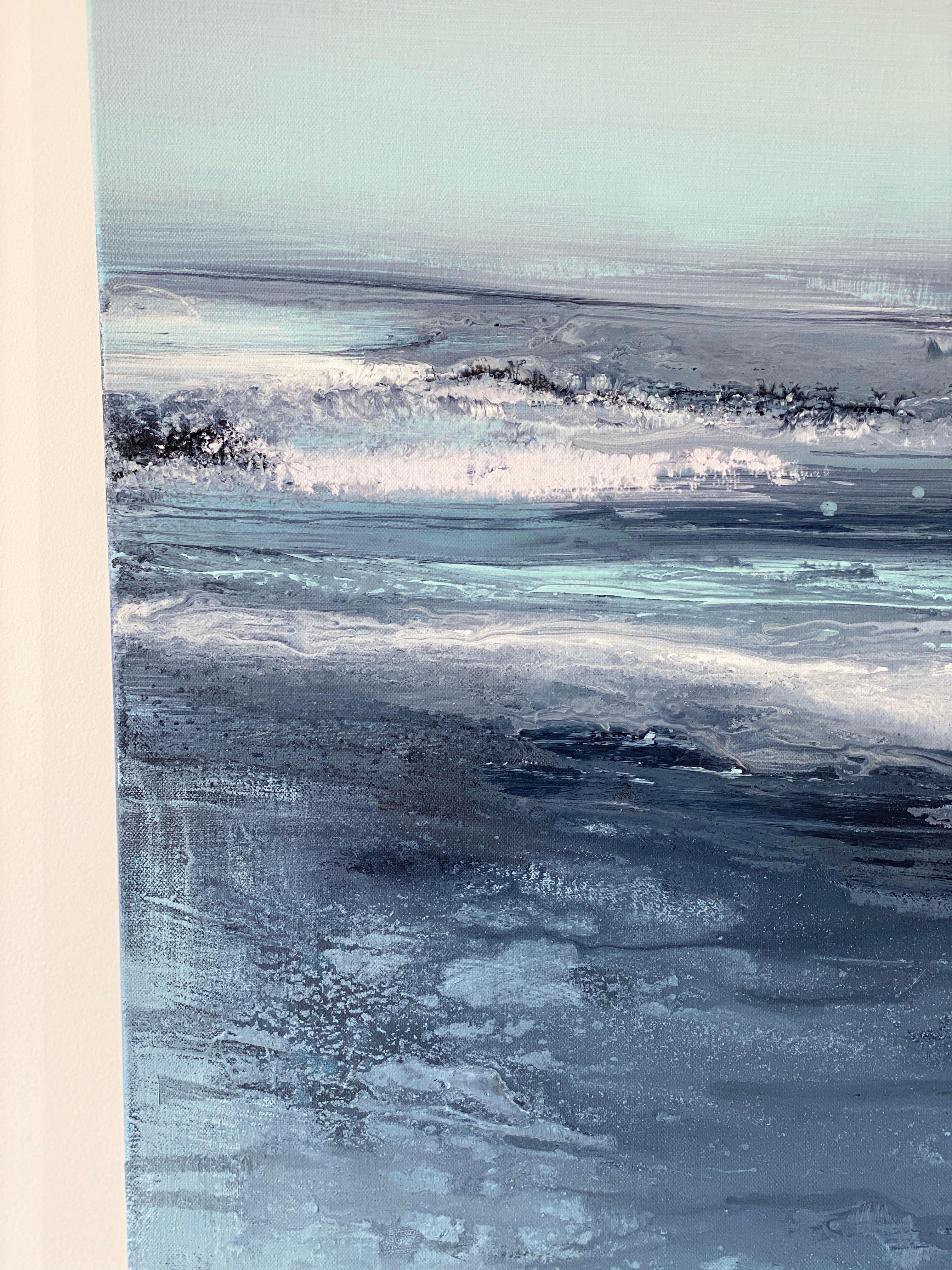 Aqua Waters at Night - Peinture expressionniste abstraite à grande échelle à double panneau en vente 6