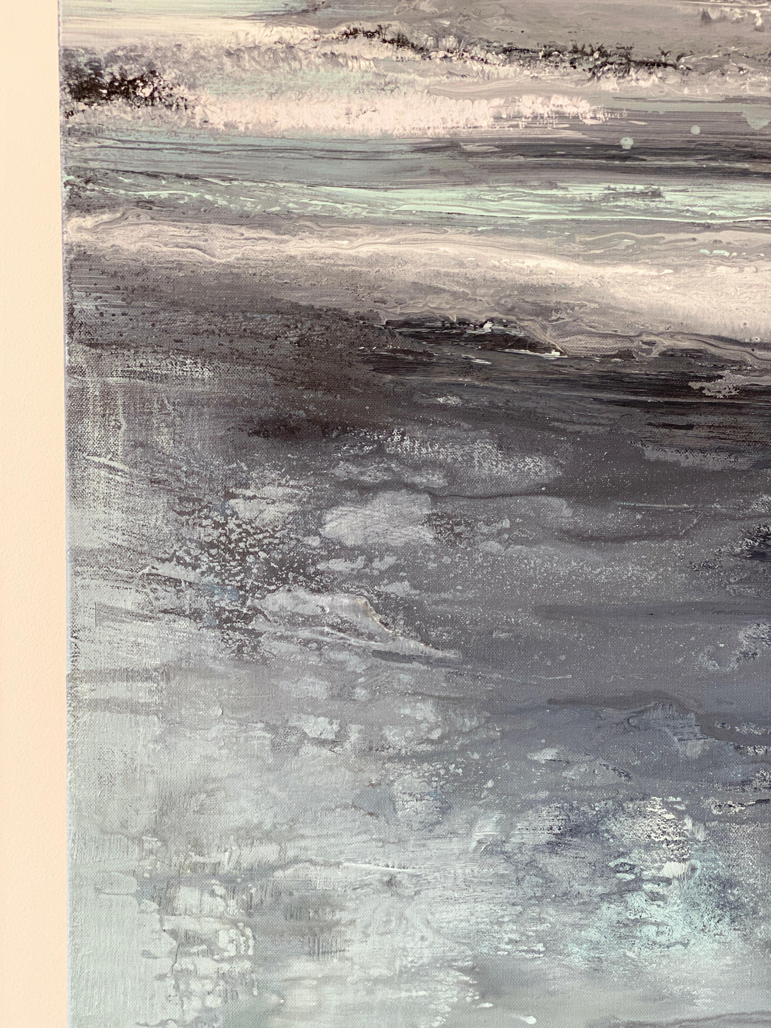 Aqua Waters at Night - Peinture expressionniste abstraite à grande échelle à double panneau en vente 10