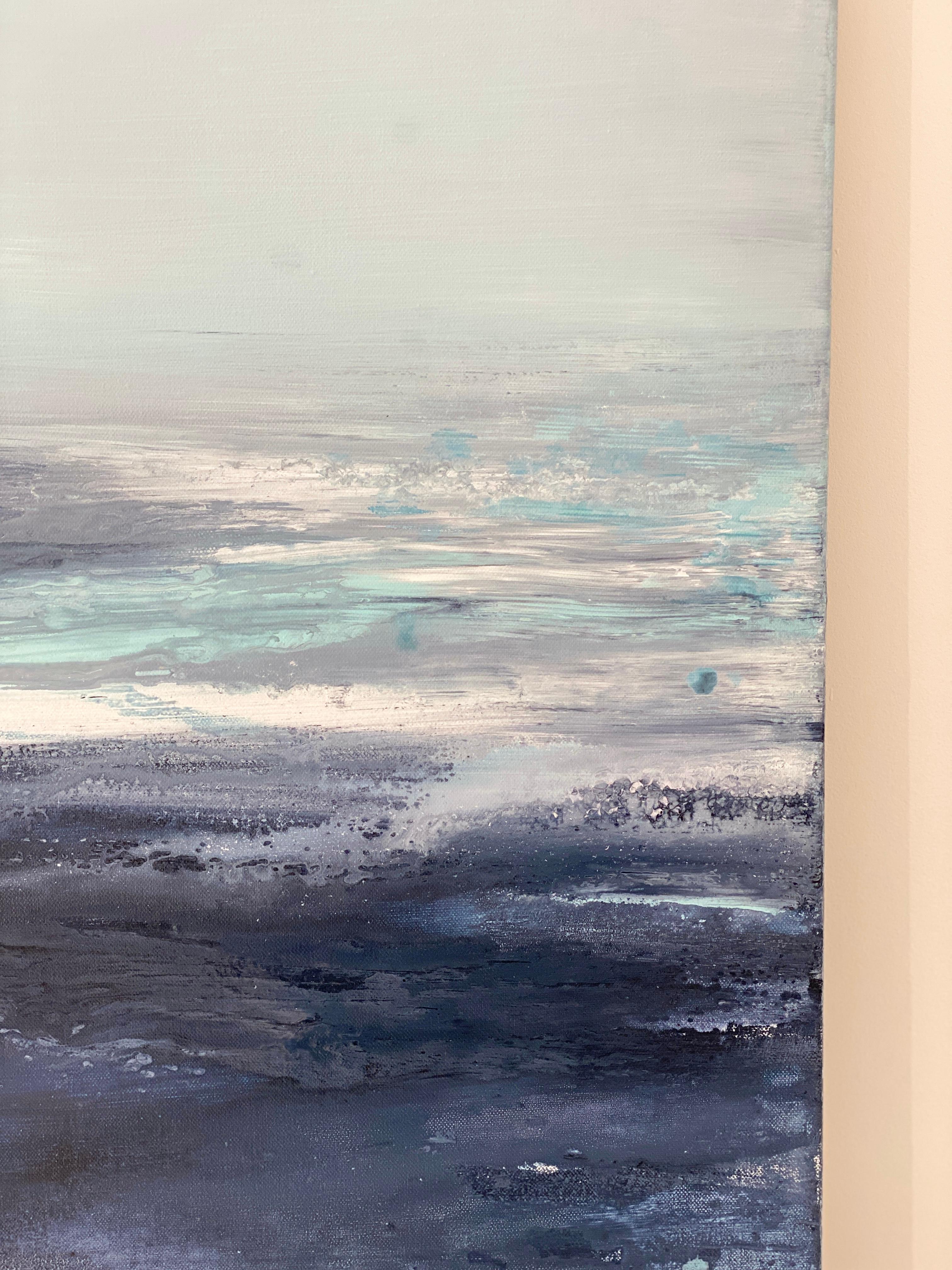 Aqua Waters at Night - Peinture expressionniste abstraite à grande échelle à double panneau en vente 4