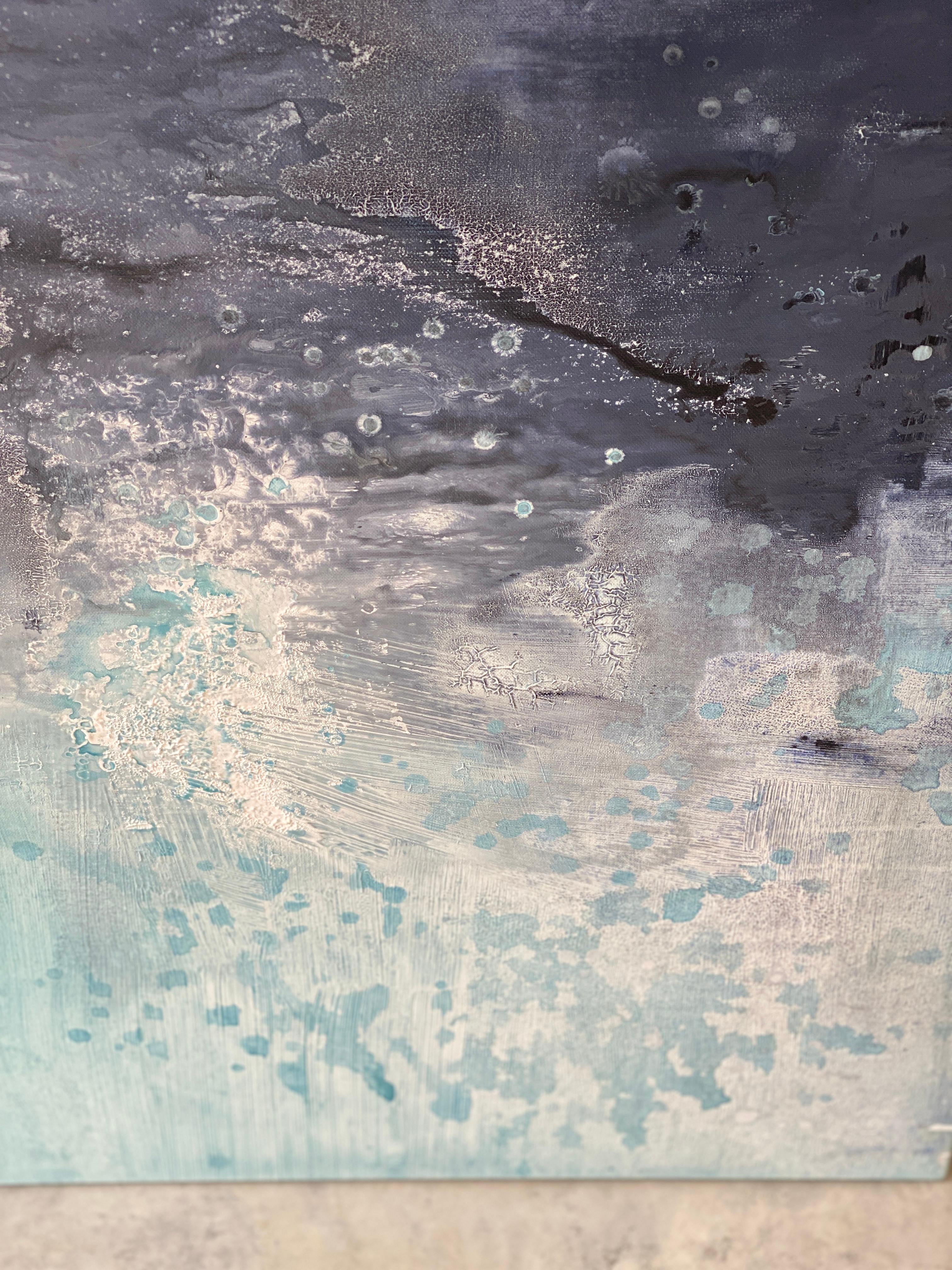 Aqua Waters at Night - Peinture expressionniste abstraite à grande échelle à double panneau en vente 5