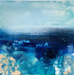 Beach no2  small abstract ocean expressionism blue sea sand water aqua painting