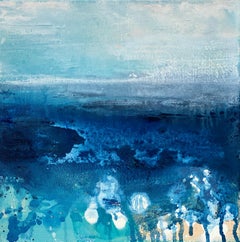 Beach no3  small abstract ocean expressionism blue sea sand water aqua painting