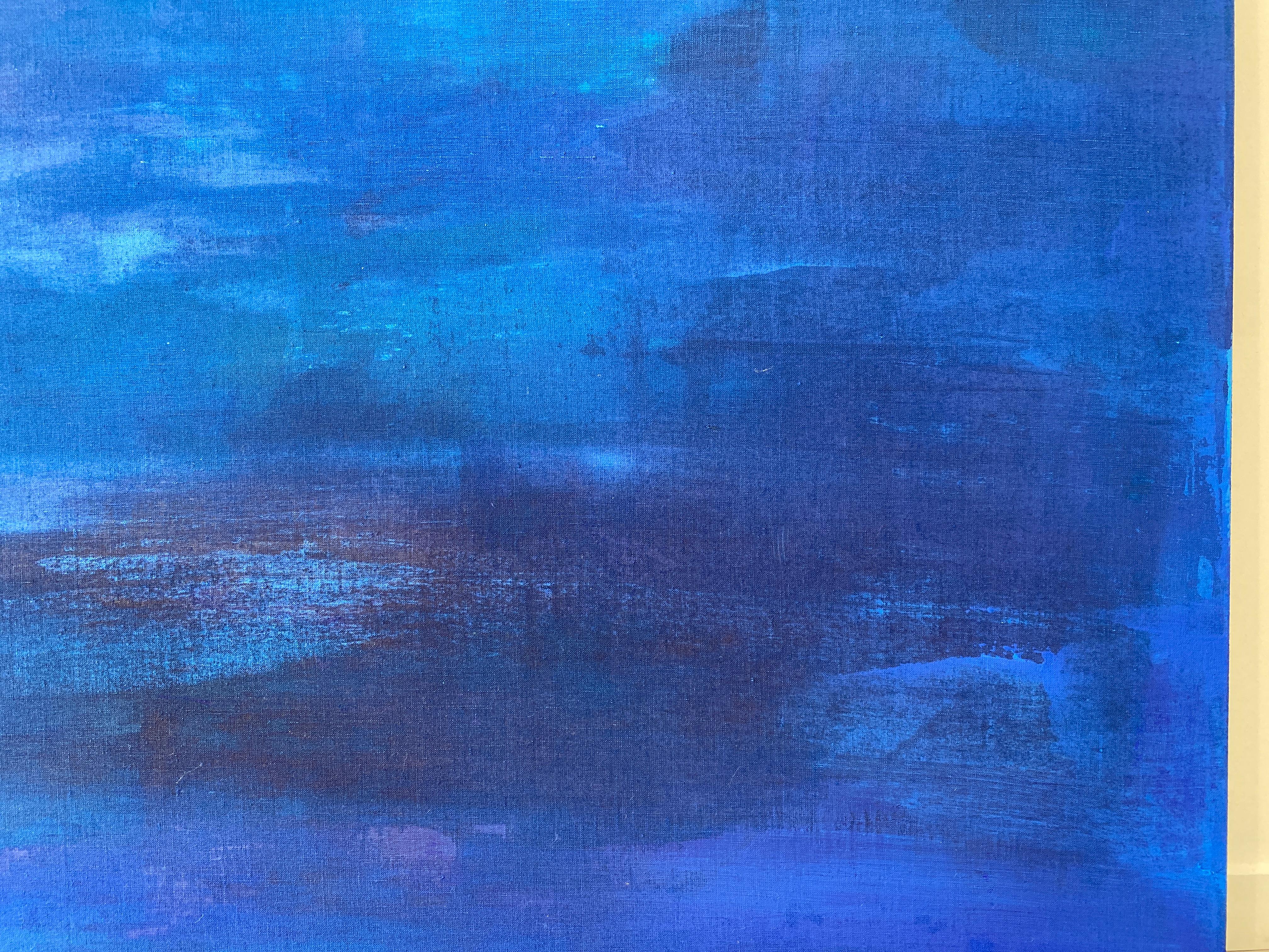 Grande peinture abstraite à grande échelle bleu cobalt en vente 7