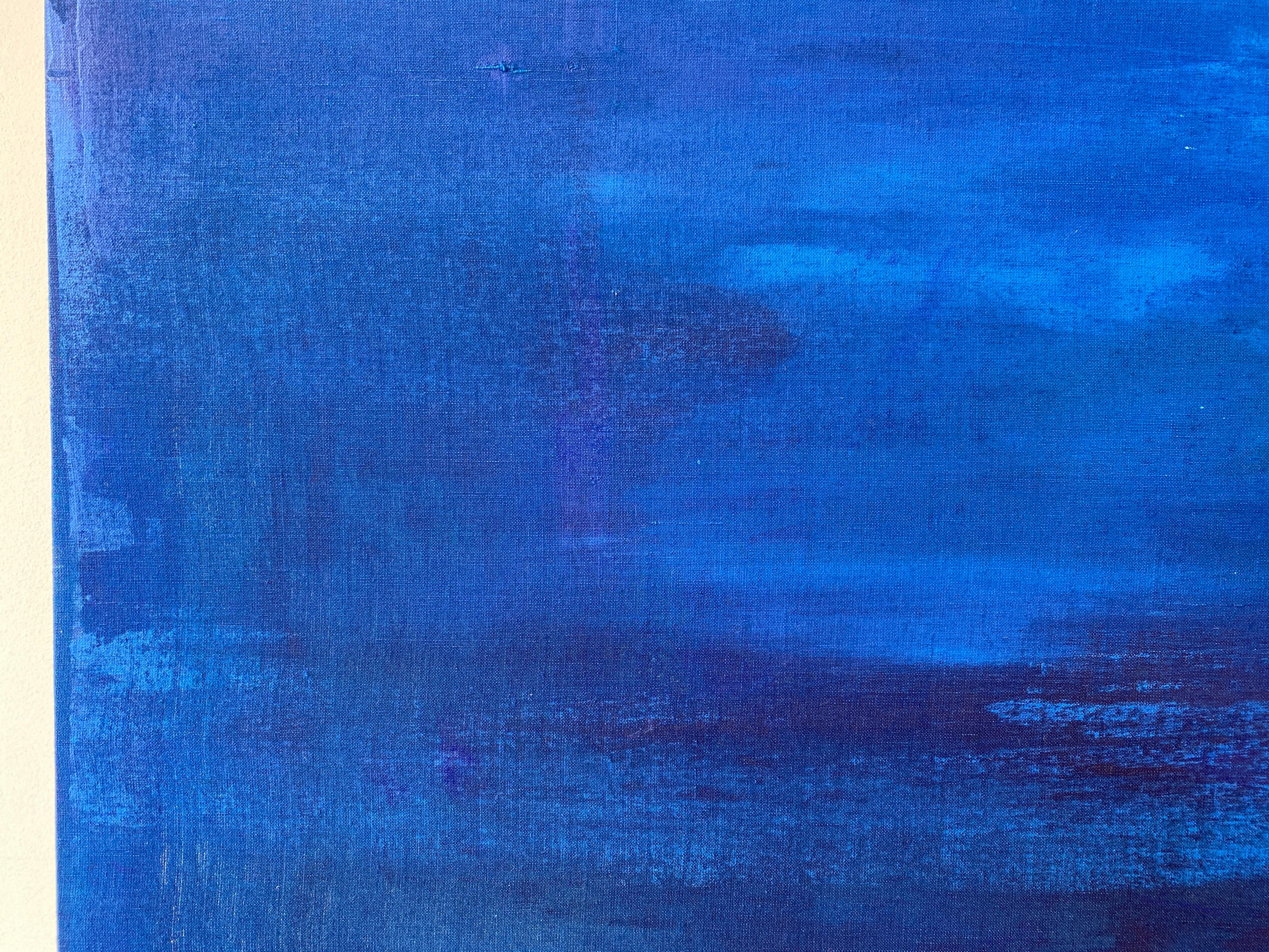 Grande peinture abstraite à grande échelle bleu cobalt en vente 9