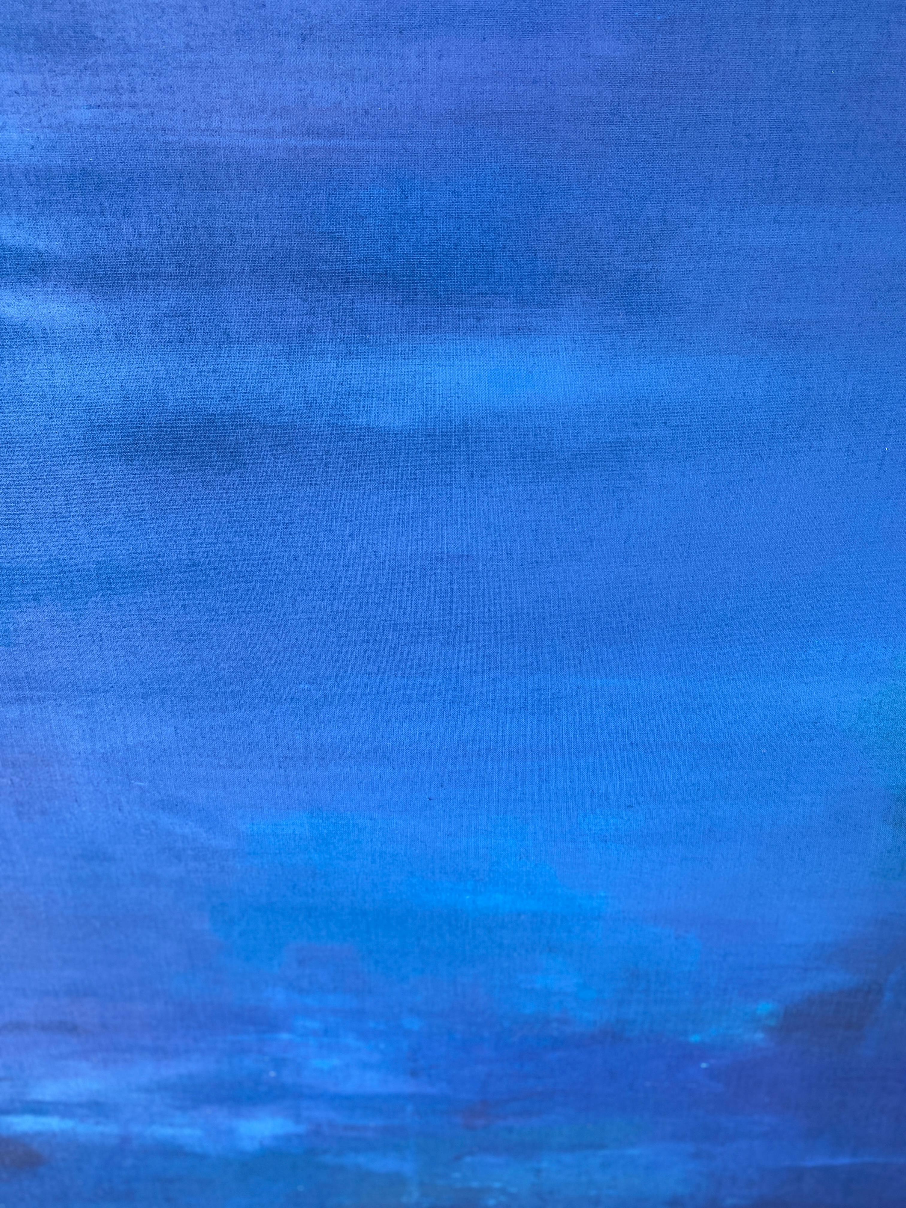 Grande peinture abstraite à grande échelle bleu cobalt en vente 12