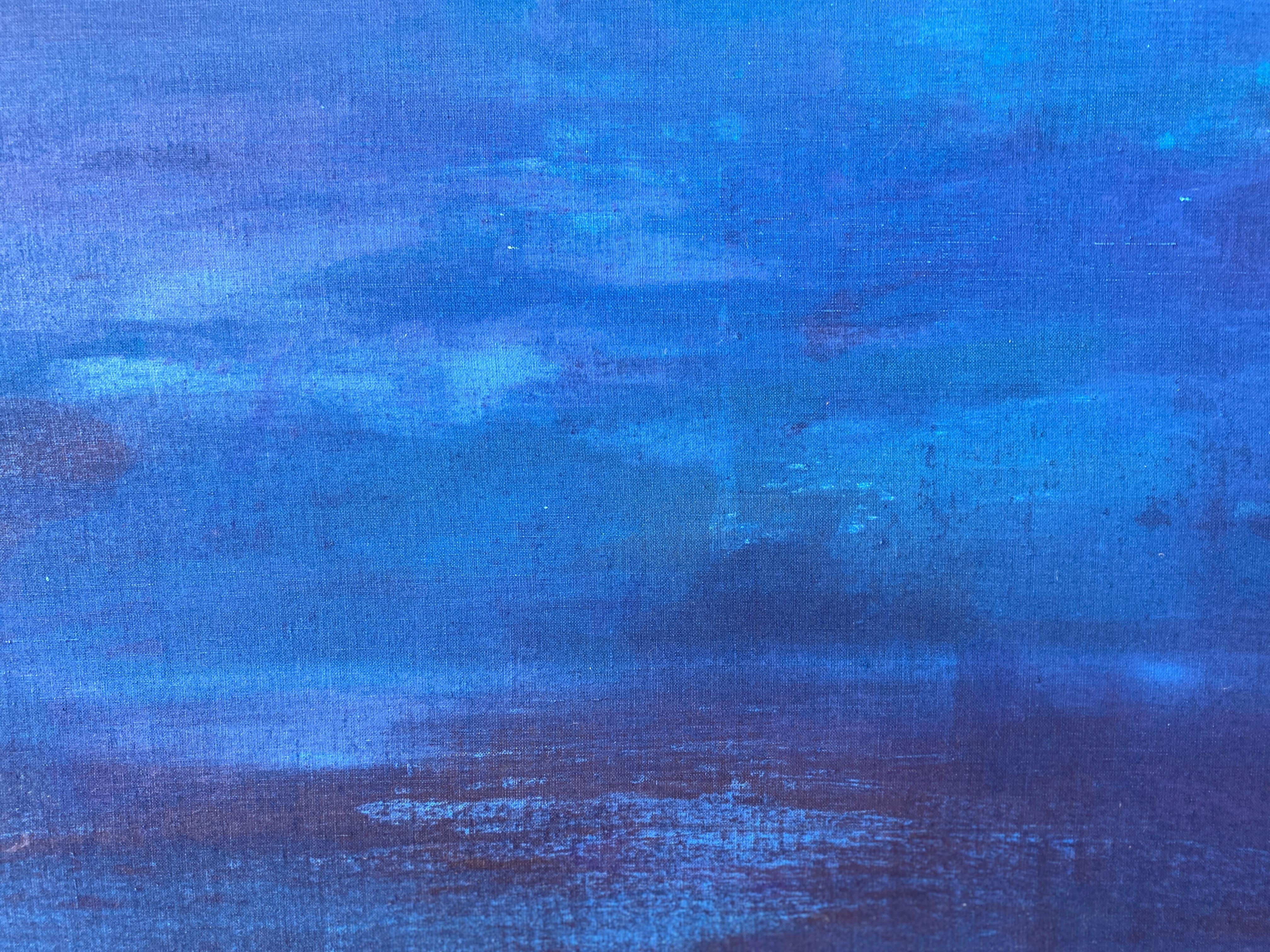 Grande peinture abstraite à grande échelle bleu cobalt en vente 13