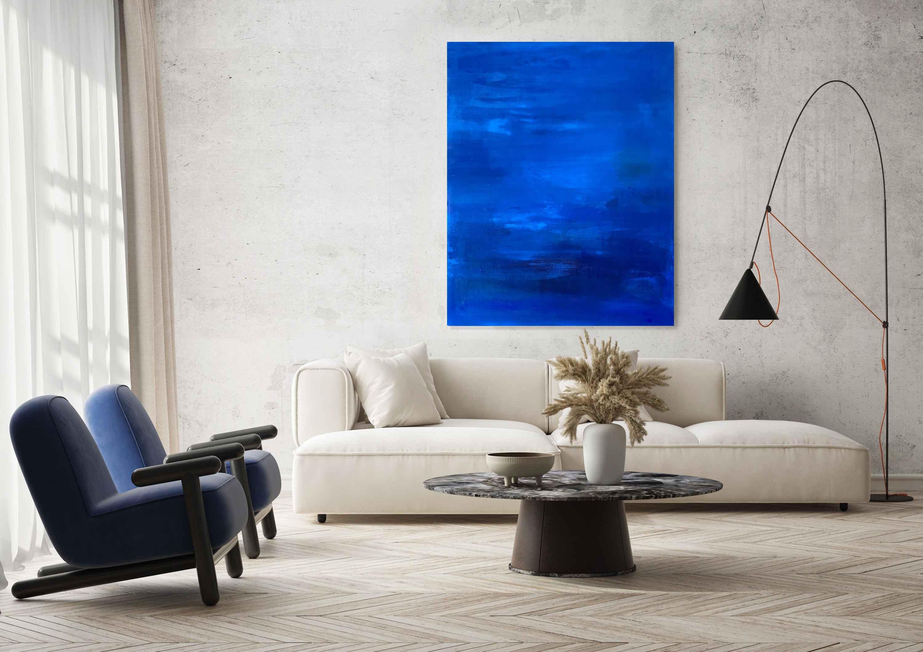 Big Blue cobalt large scale minimalist abstract painting statement artwork - Painting by Kathleen Rhee