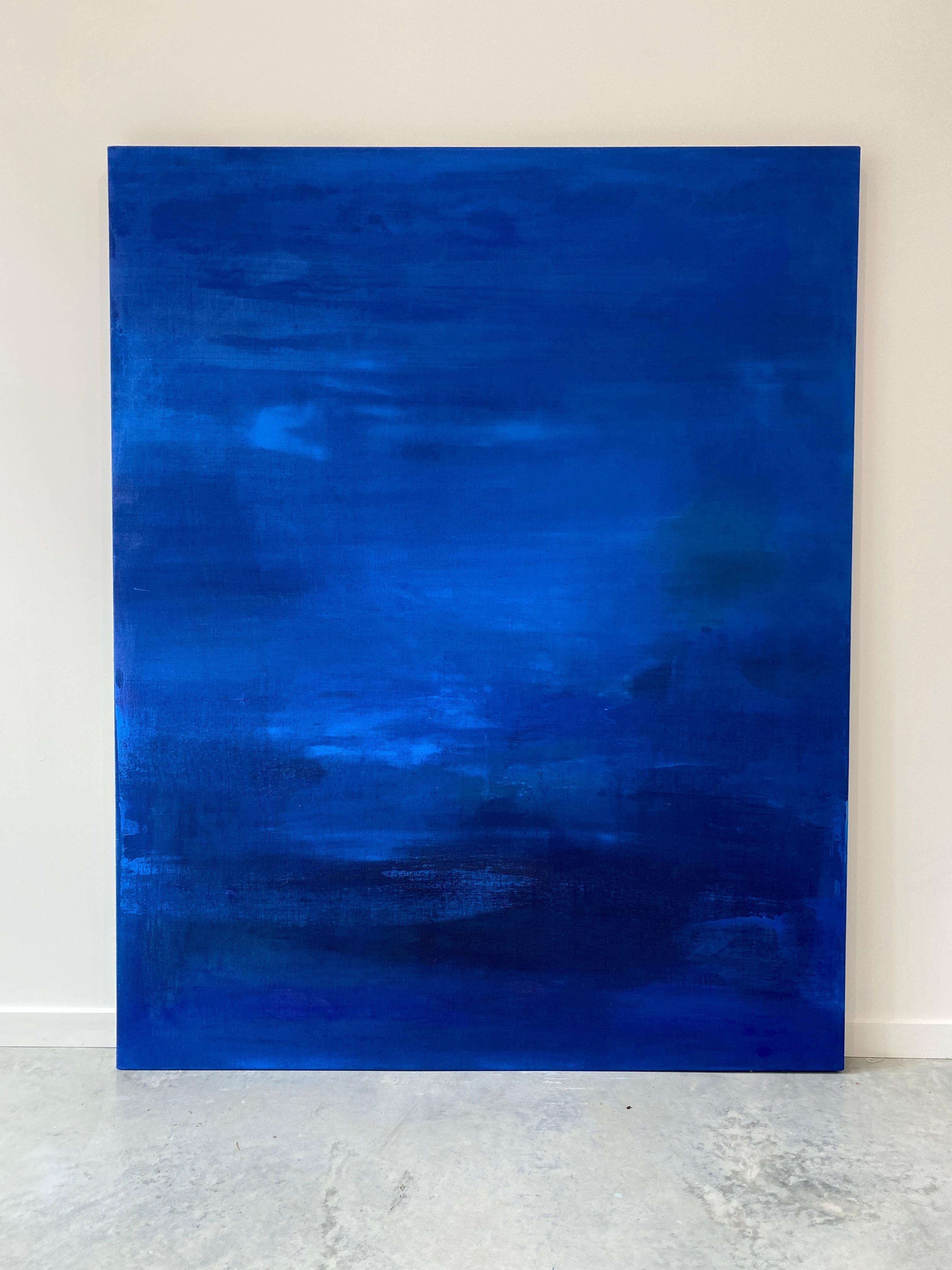 Grande peinture abstraite à grande échelle bleu cobalt en vente 1