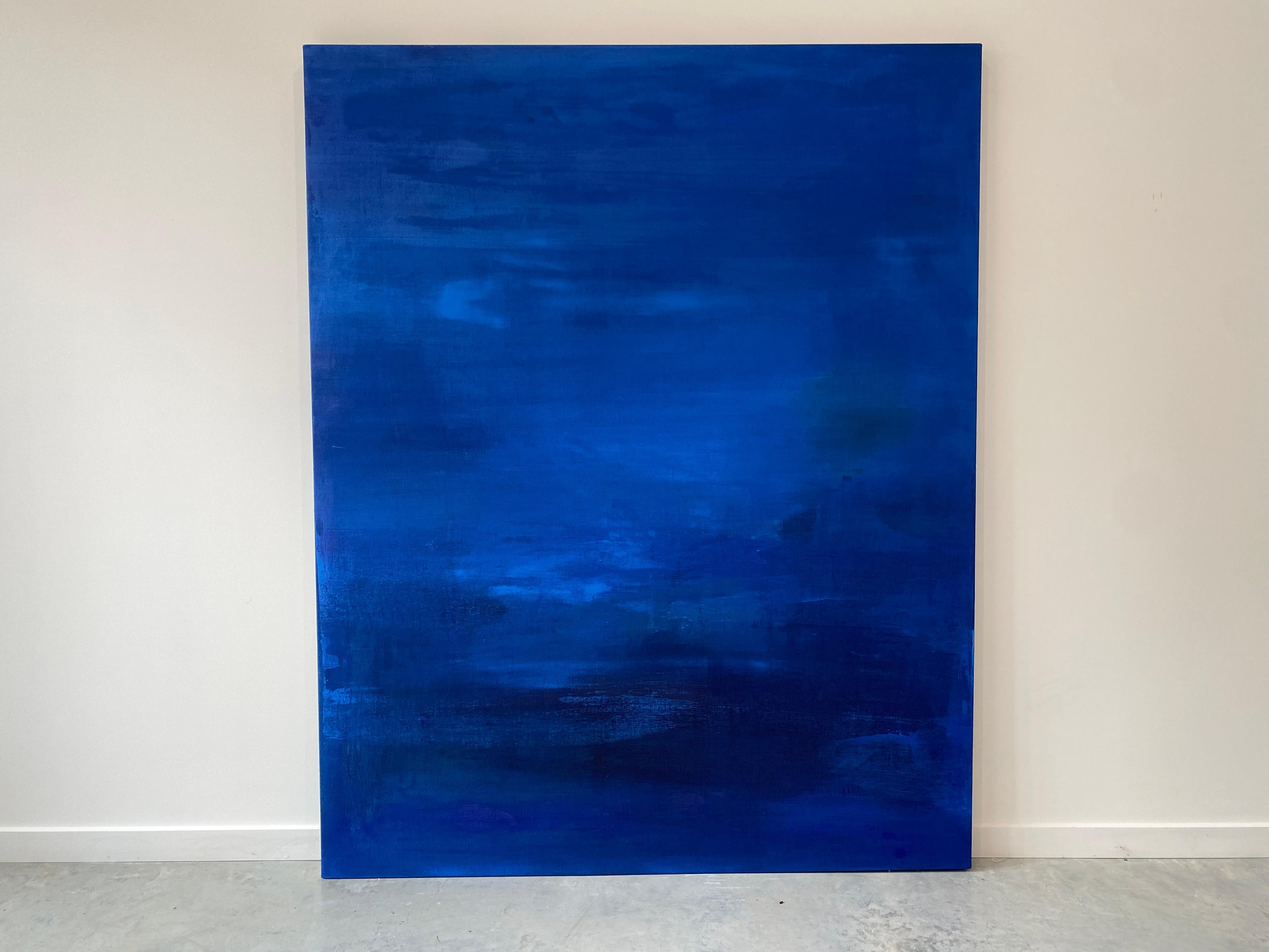 Grande peinture abstraite à grande échelle bleu cobalt en vente 2