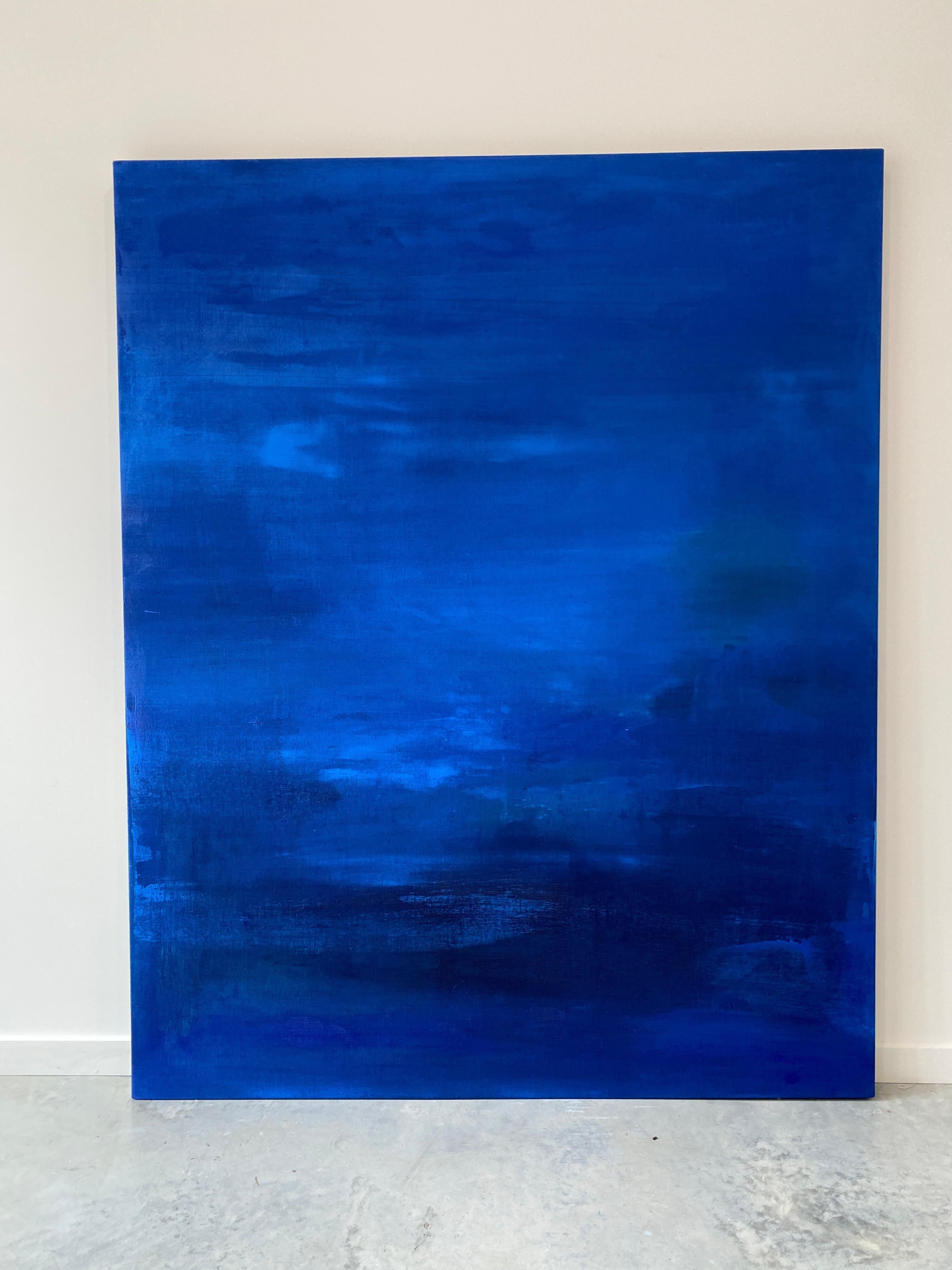 Grande peinture abstraite à grande échelle bleu cobalt en vente 3
