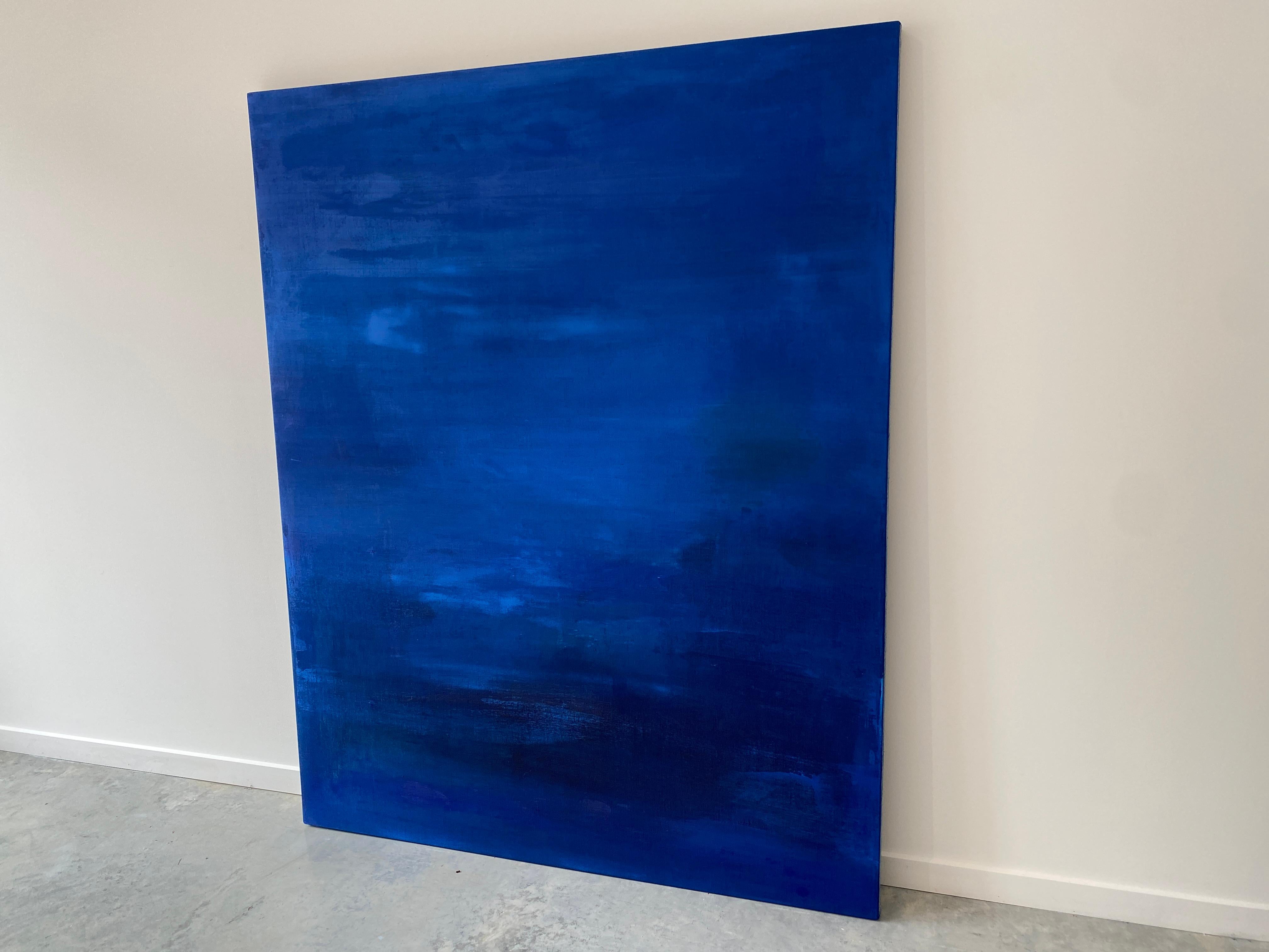 Grande peinture abstraite à grande échelle bleu cobalt en vente 4