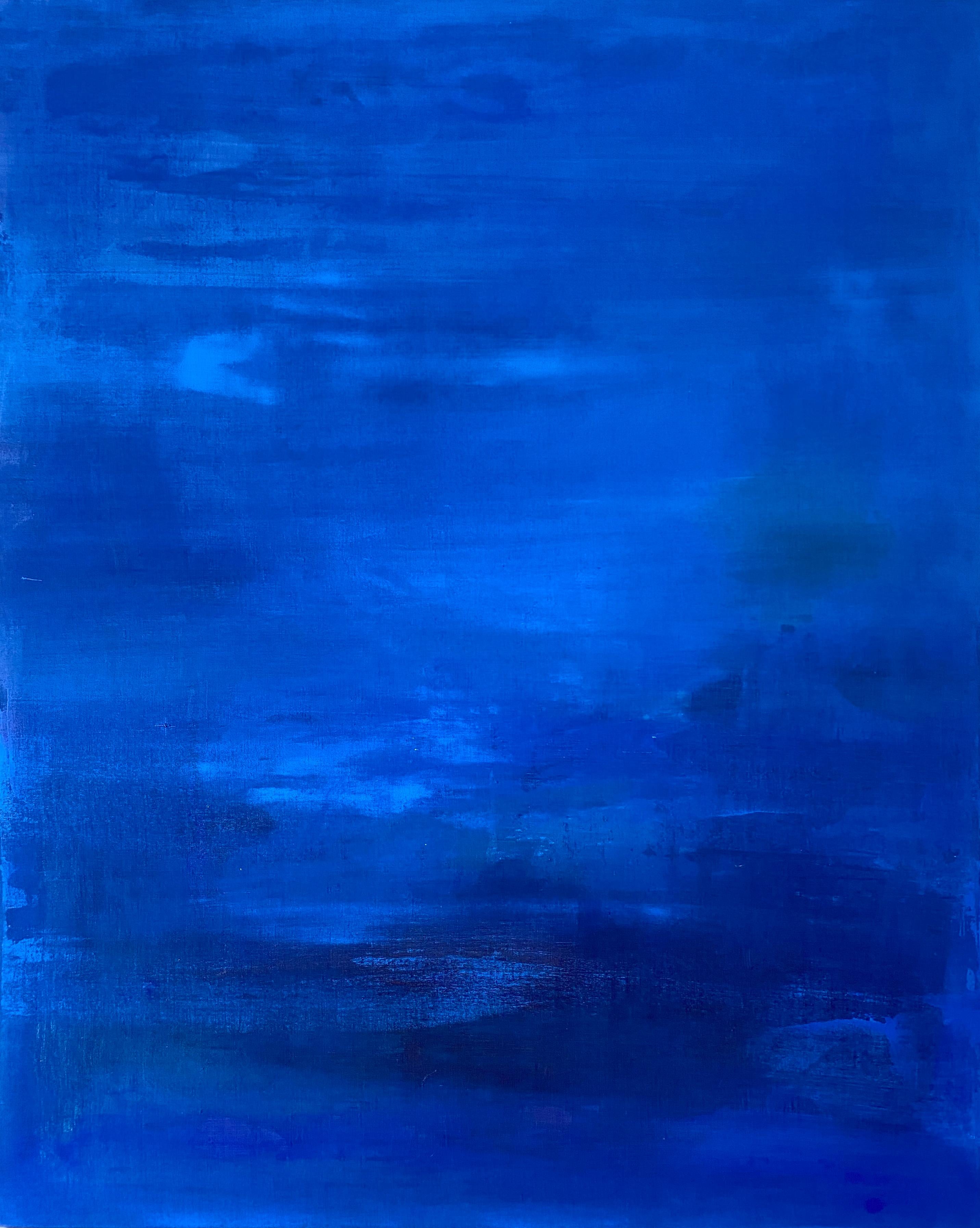 Abstract Painting Kathleen Rhee - Grande peinture abstraite à grande échelle bleu cobalt