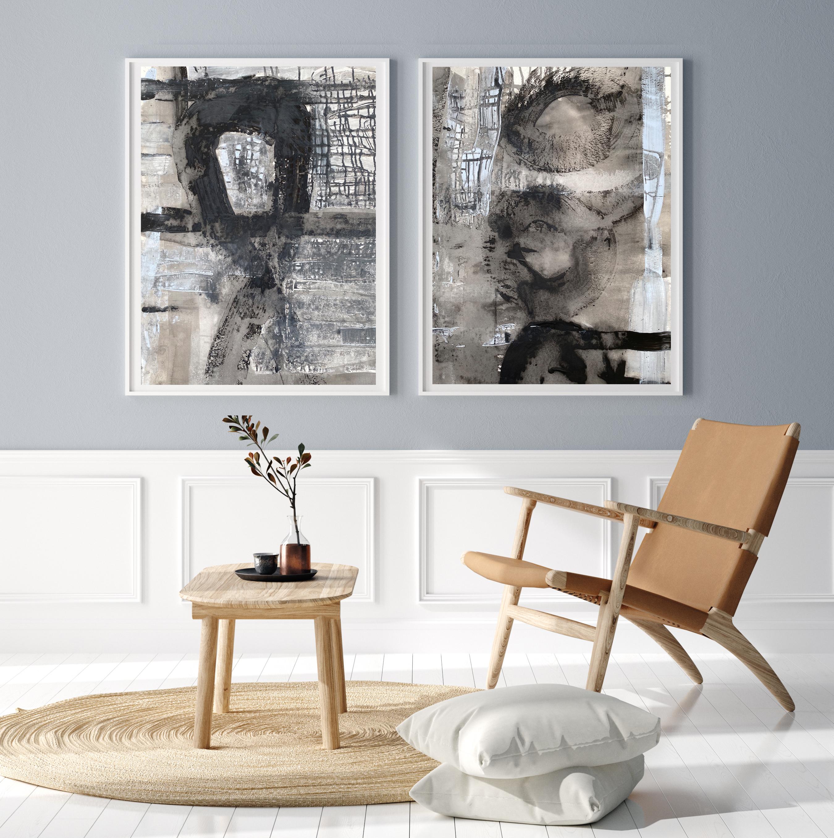 Black and Candy Blue no2 dipinto originale espressionista astratto su carta - Painting di Kathleen Rhee