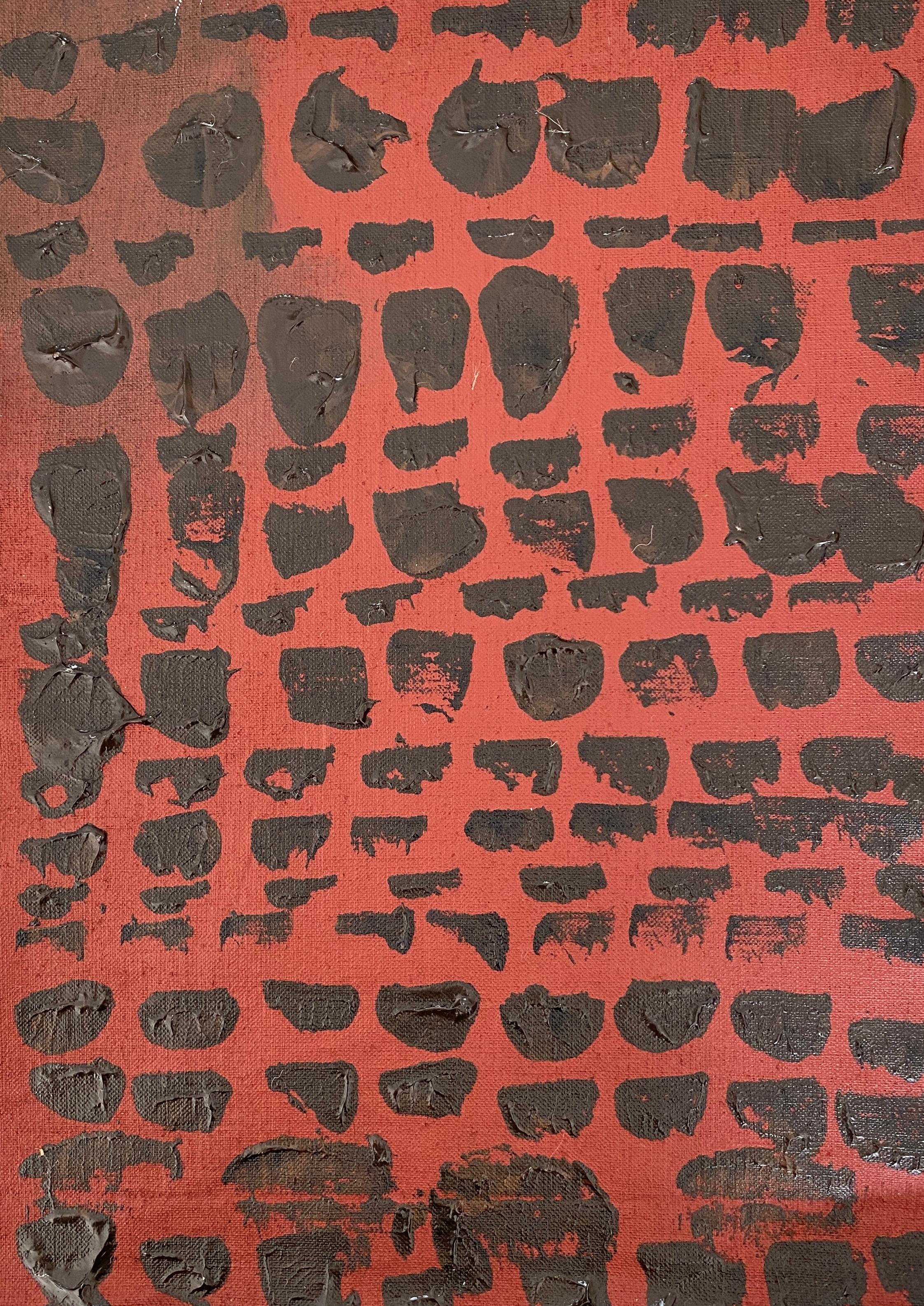 Schwarze Punkte auf Bronze-Leinen Minimalistische abstrakte Symbole Kollektion Stammesmotive Kollektion 