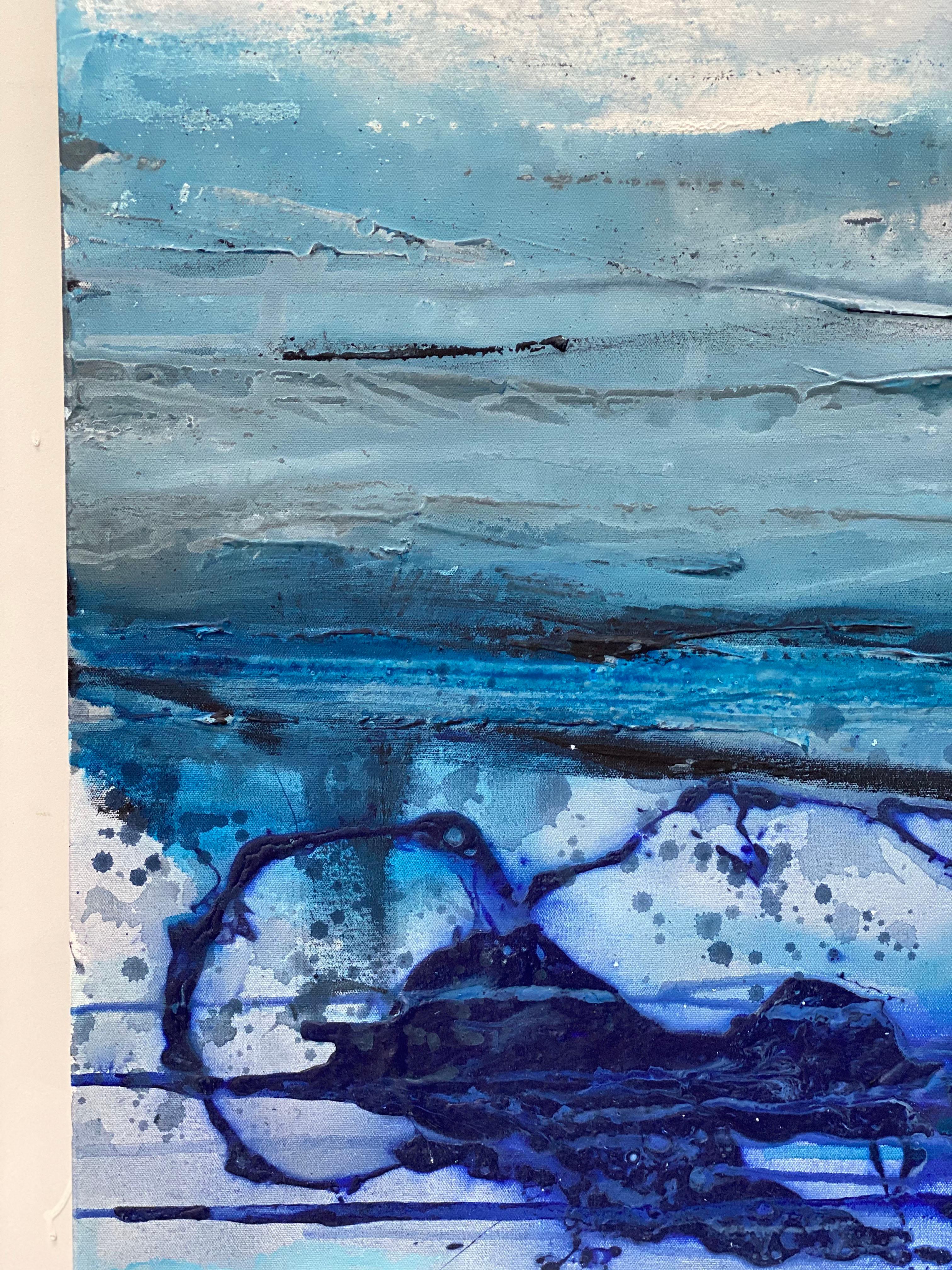 Breakwall  large scale double panel abstract expressionist painting blue cobalt 6