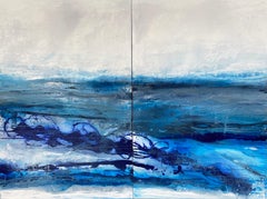 Breakwall  large scale double panel abstract expressionist painting blue cobalt