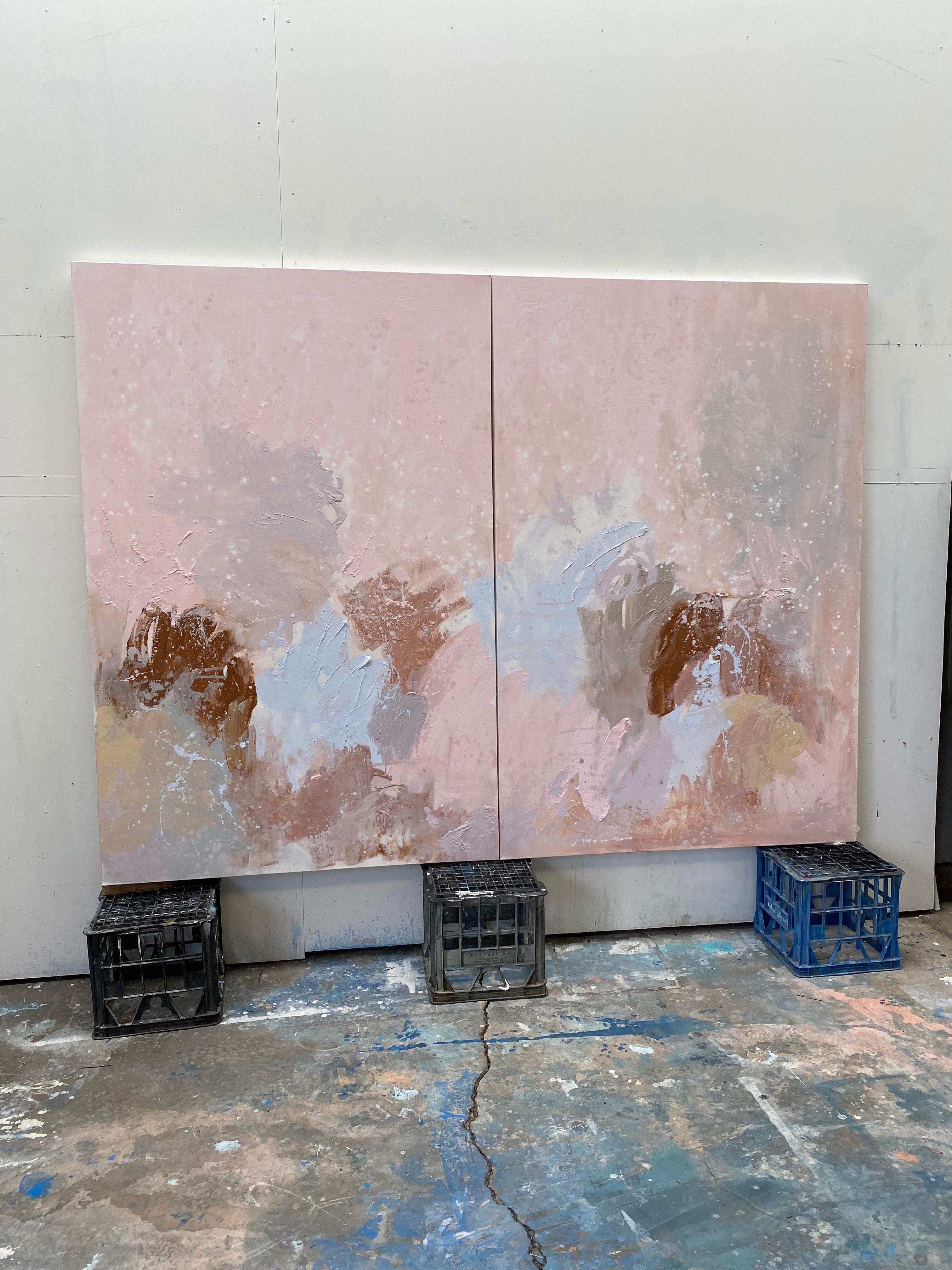 Cherry Blossom  large scale double panel abstract expressionist painting pink For Sale 14