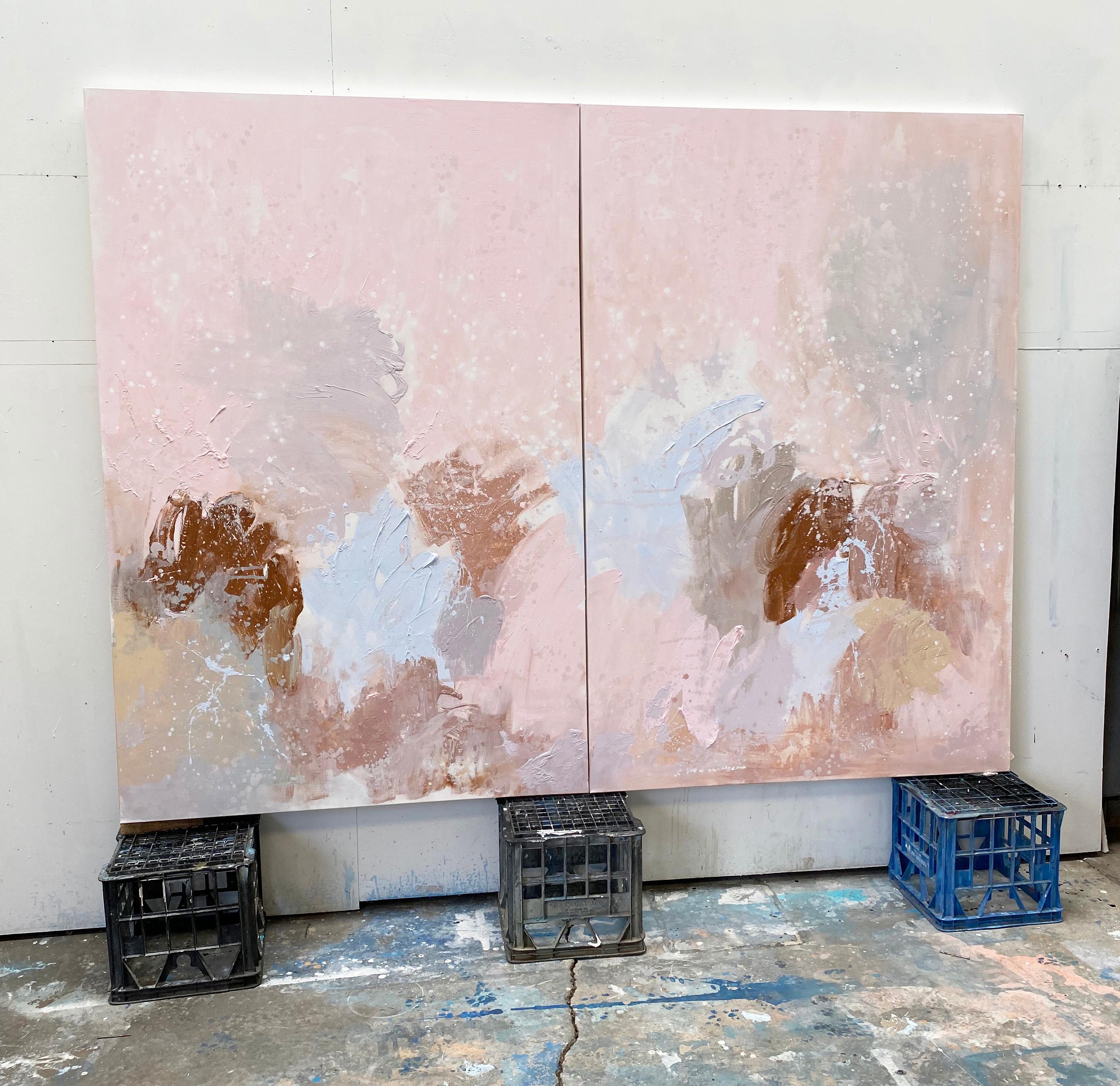 Cherry Blossom  large scale double panel abstract expressionist painting pink - Painting by Kathleen Rhee