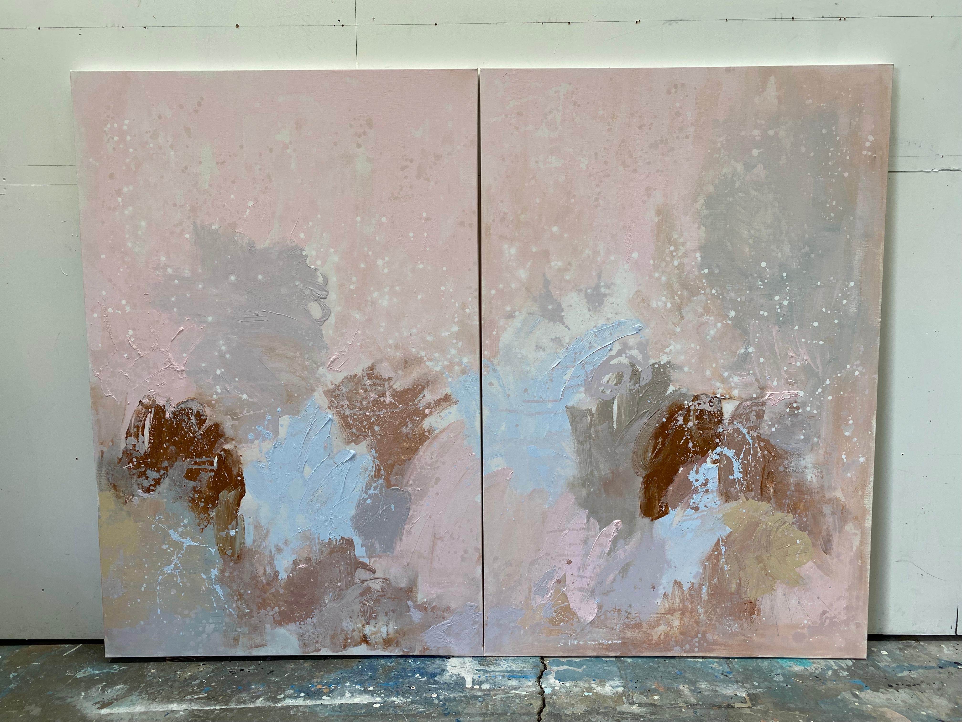 Cherry Blossom  large scale double panel abstract expressionist painting pink For Sale 15