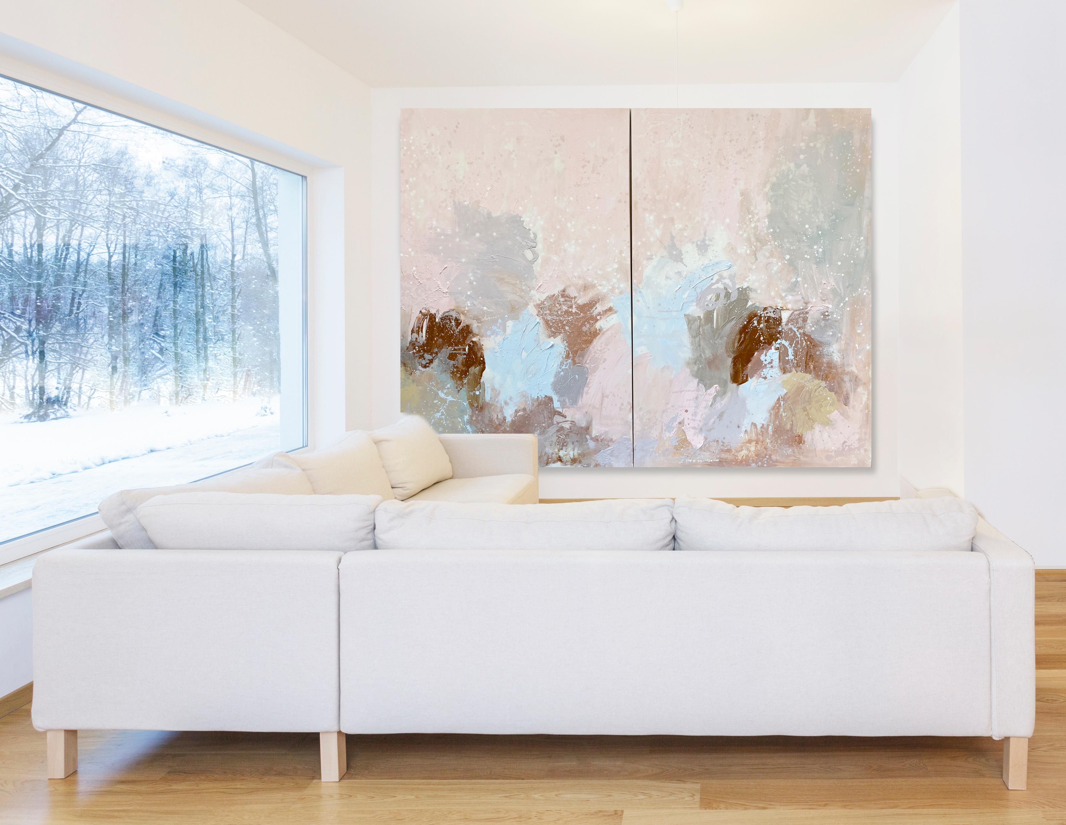 Cherry Blossom  large scale double panel abstract expressionist painting pink - Abstract Expressionist Painting by Kathleen Rhee