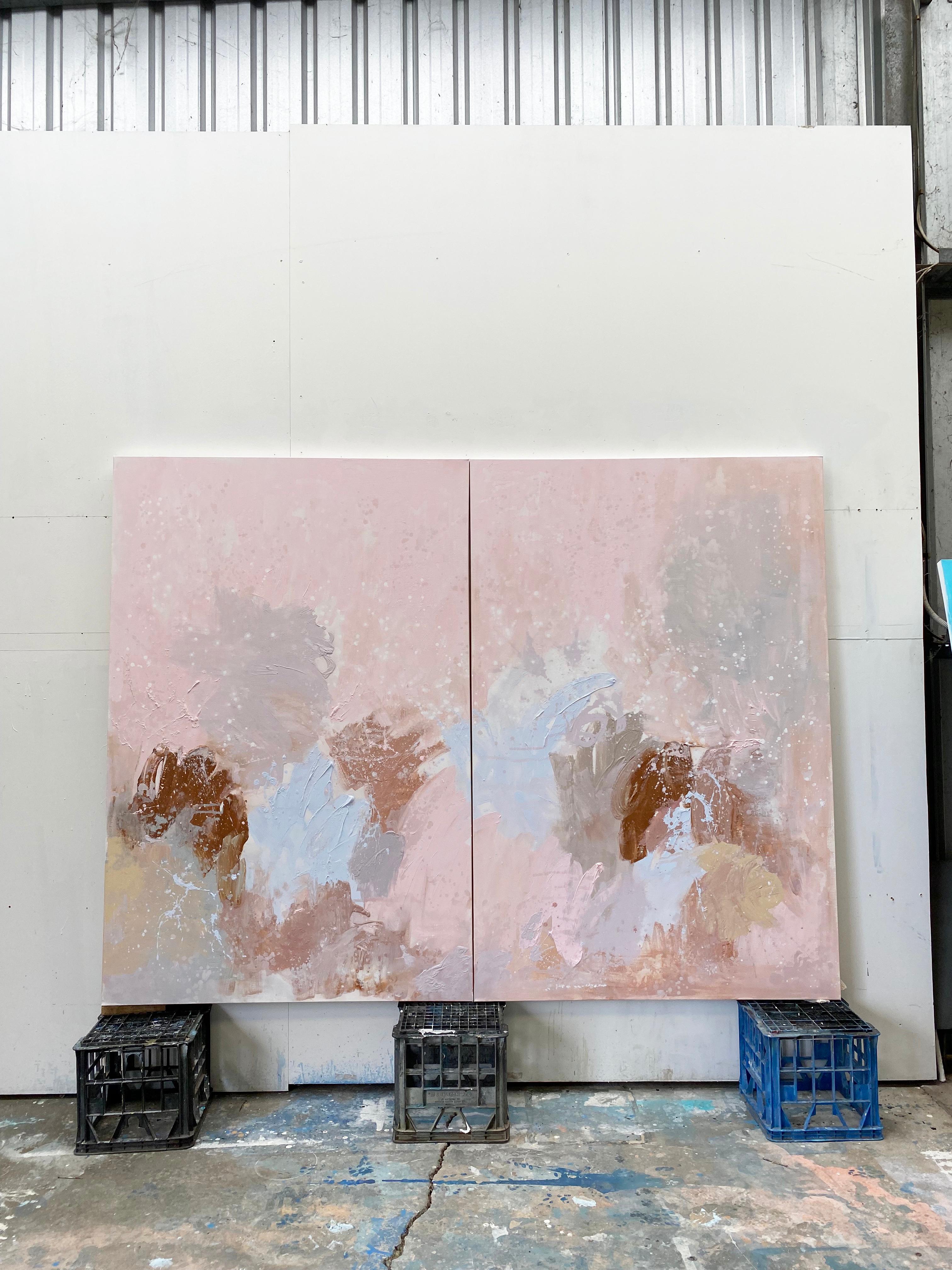 Cherry Blossom  large scale double panel abstract expressionist painting pink For Sale 1