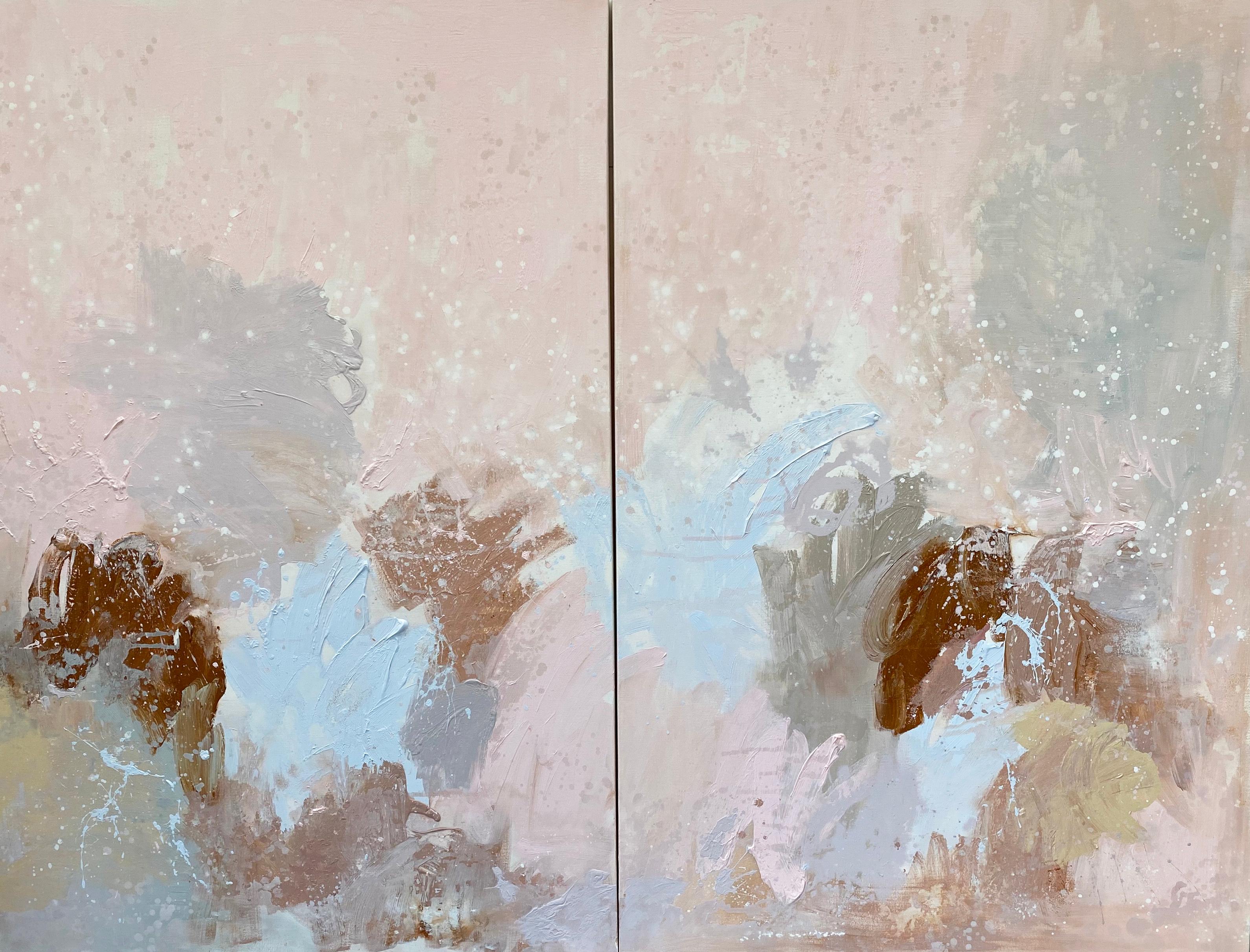 Cherry Blossom  large scale double panel abstract expressionist painting pink