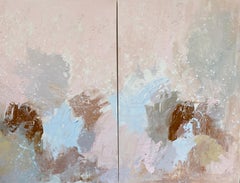 Oversized art double panel original abstract expressionist painting pink neutral