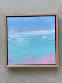 Clouds Adrift small framed abstract impressionist landscape blue aqua pink white