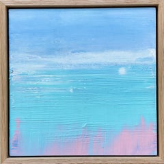 Clouds Adrift small framed abstract impressionist landscape blue aqua pink white