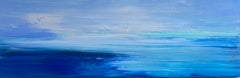 ocean water Abstract  seascape painting beach cloudy bright blue sky original