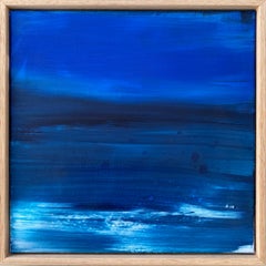 Cobalt Waters small framed abstract expressionist painting in blue and pastel 